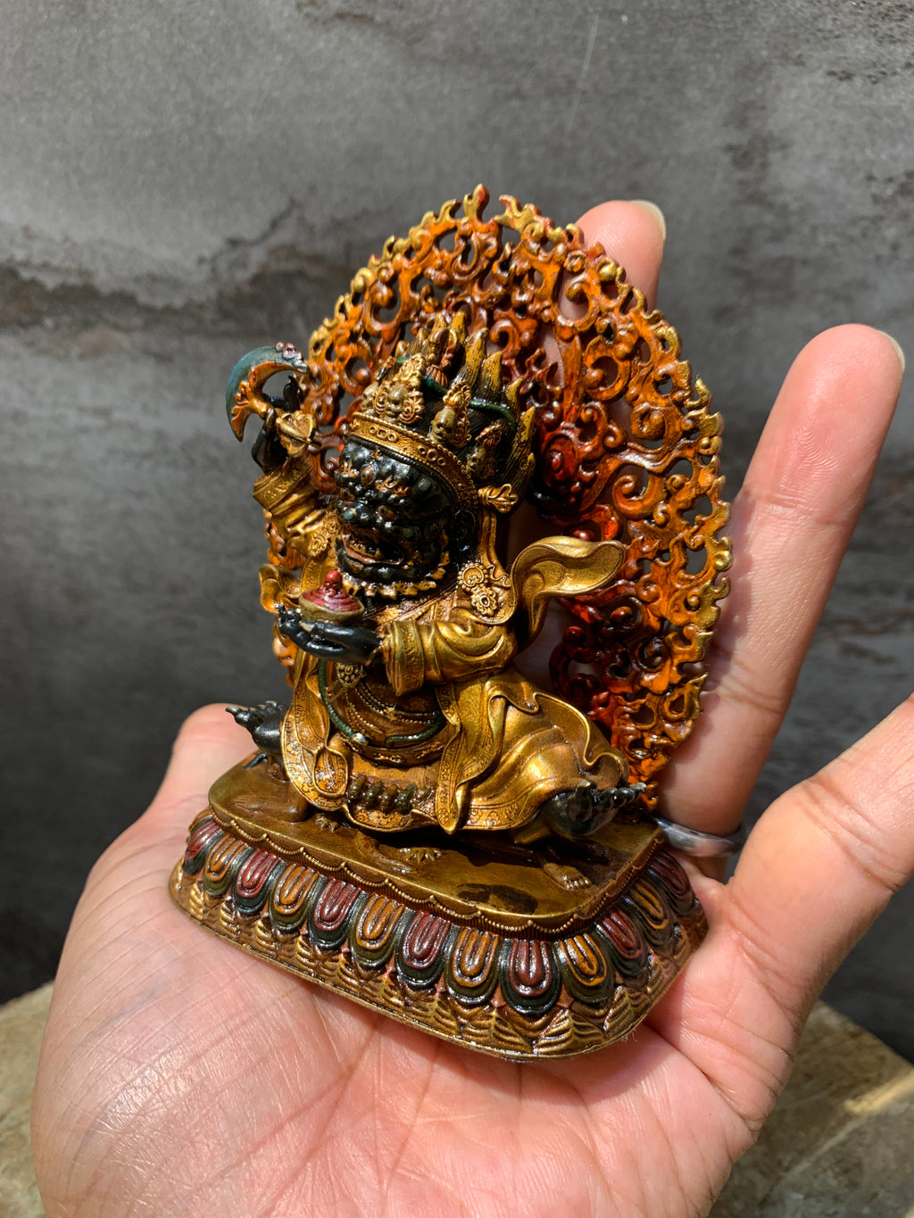 Antique finish Copper Mahakala statue. gompo bernagchen. kagyu mahakala.