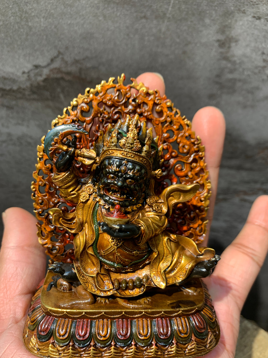 Antique finish Copper Mahakala statue. gompo bernagchen. kagyu mahakala.