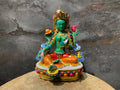 Hand carved copper green tara statue. Dolma statue for shrine.