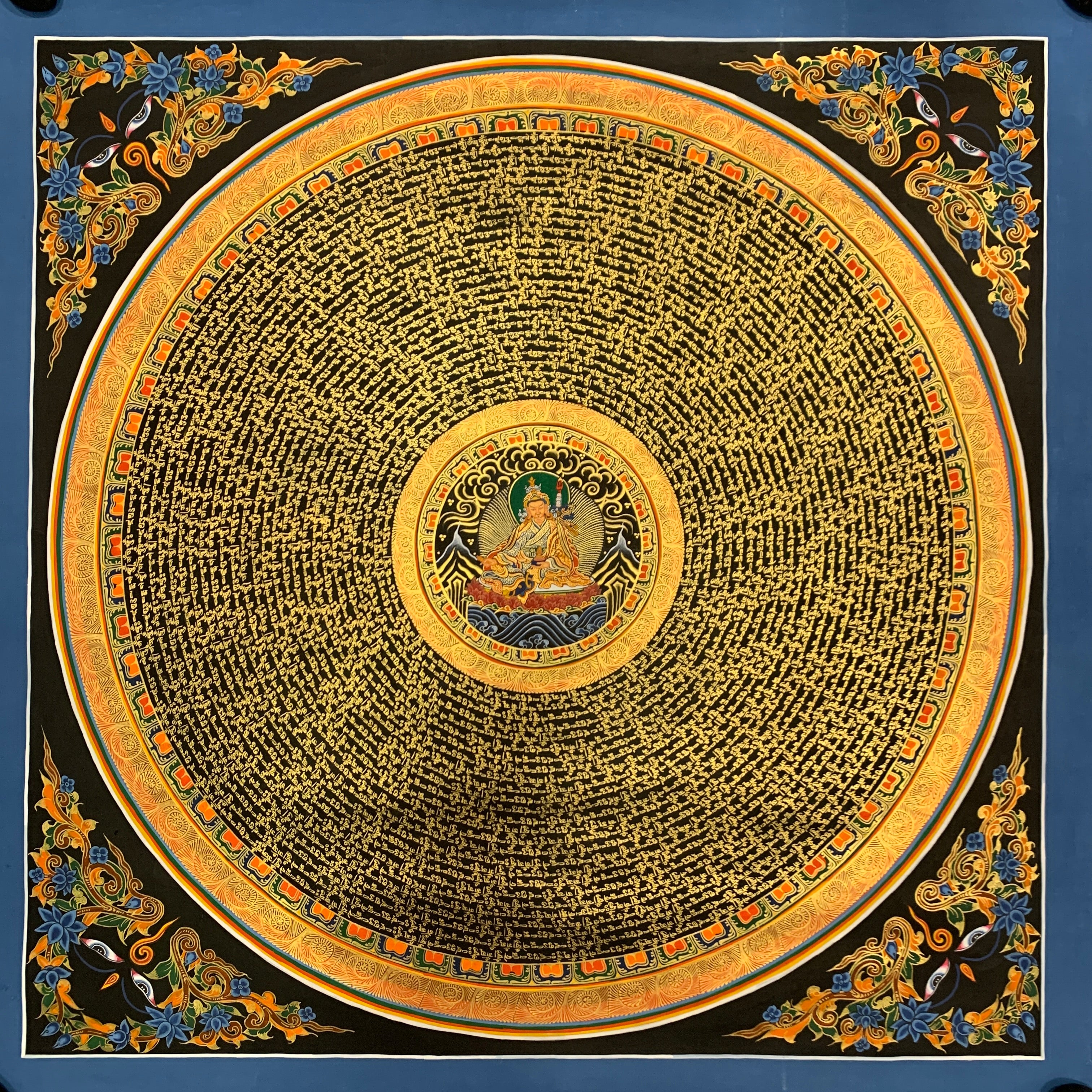 Hand painted large size Guru rinpoche mantra mandala. Guru padmasambhava prayer cycle.