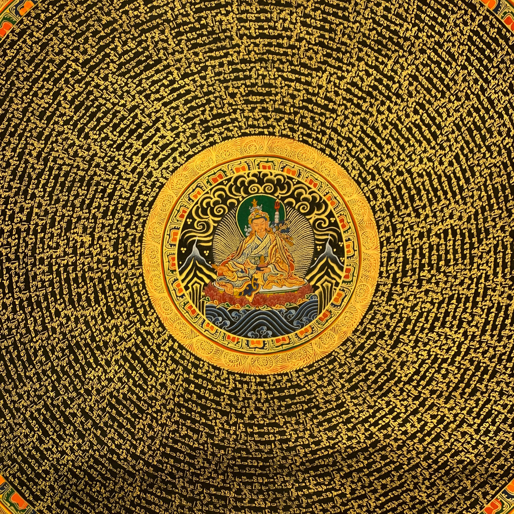 Hand painted large size Guru rinpoche mantra mandala. Guru padmasambhava prayer cycle.