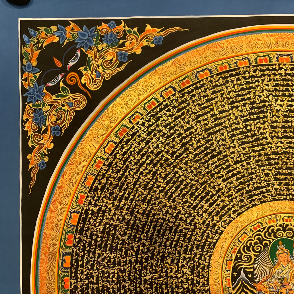 Hand painted large size Guru rinpoche mantra mandala. Guru padmasambhava prayer cycle.