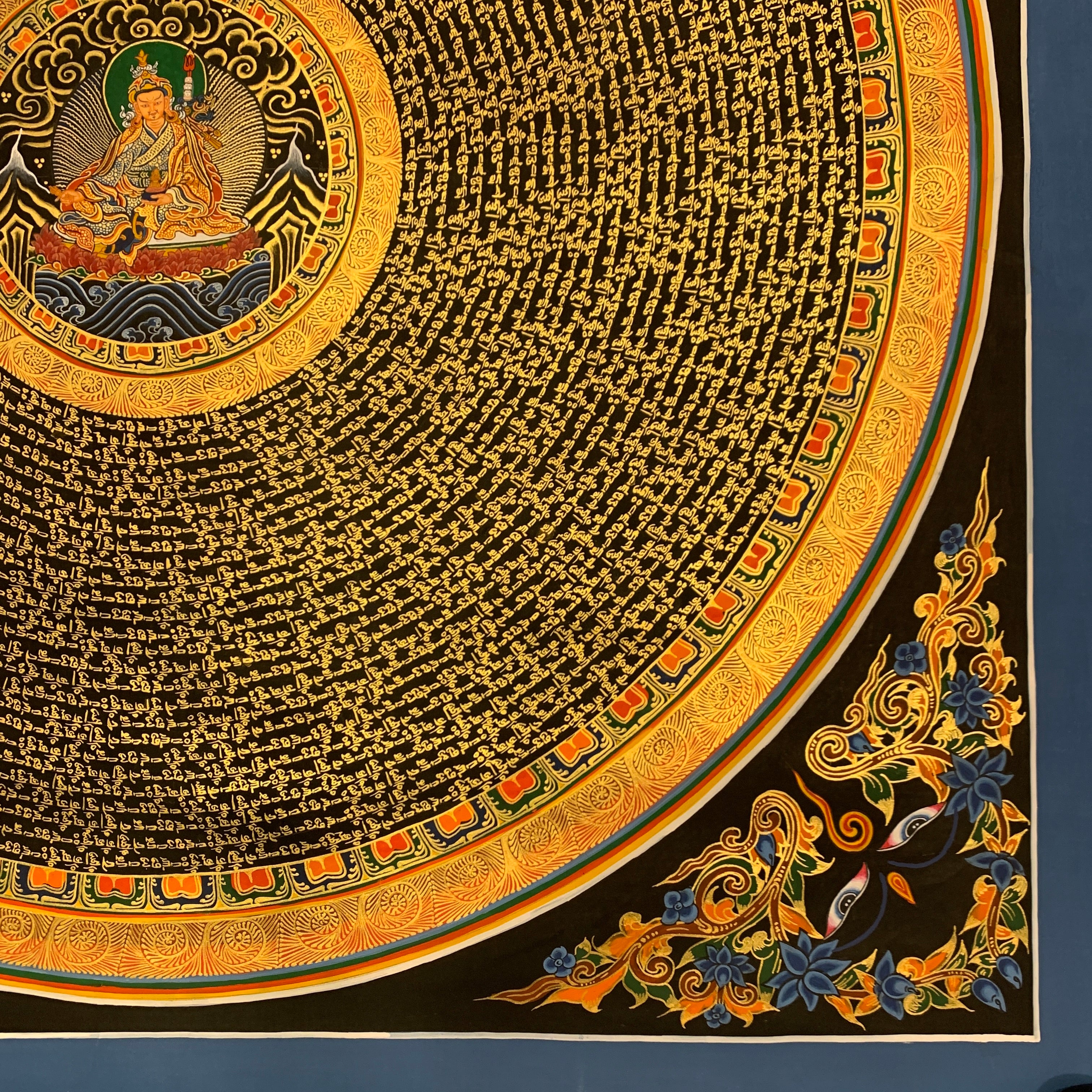 Hand painted large size Guru rinpoche mantra mandala. Guru padmasambhava prayer cycle.
