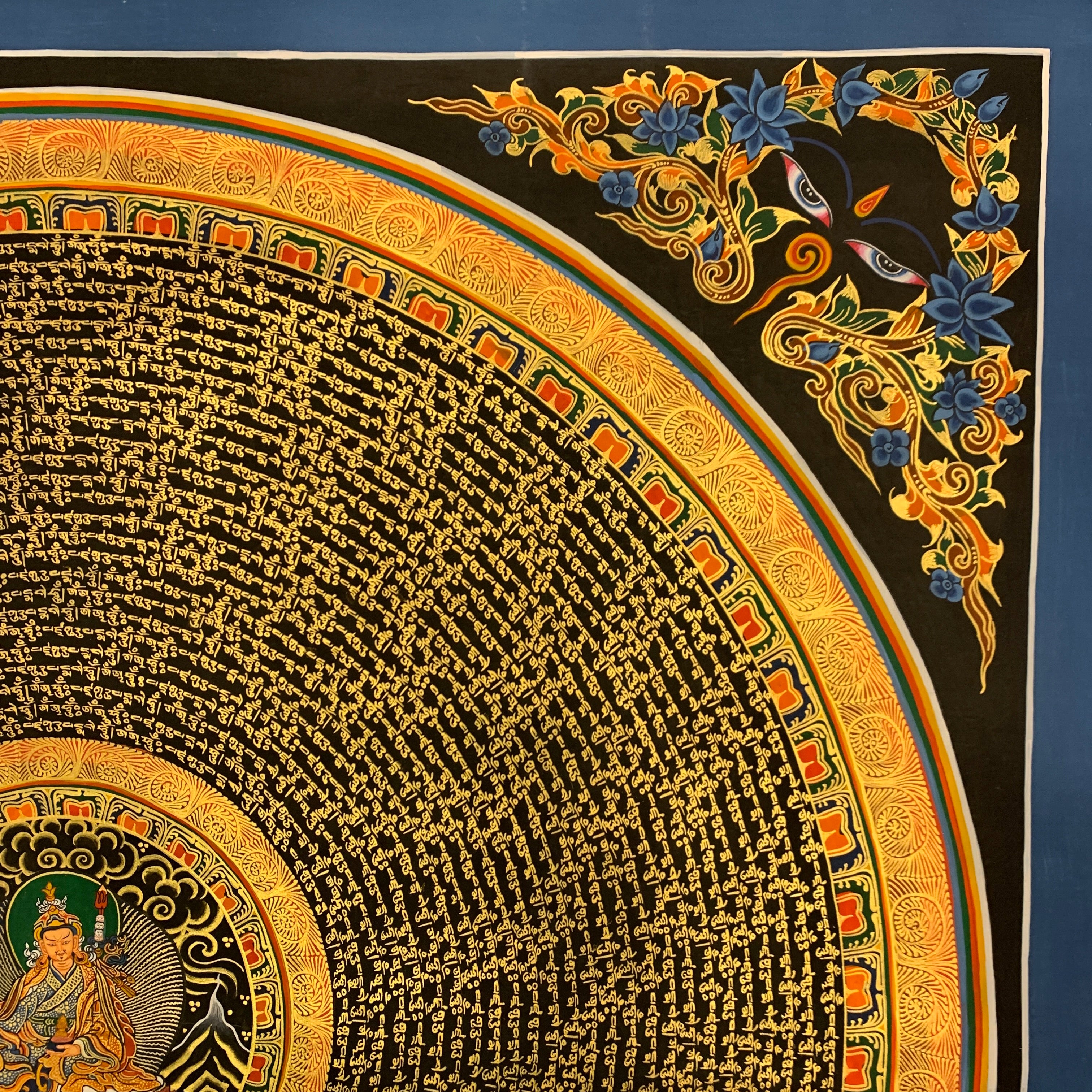 Hand painted large size Guru rinpoche mantra mandala. Guru padmasambhava prayer cycle.