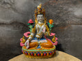 Colorful White Tara statue. hand crafted Dolkar statue made of copper.