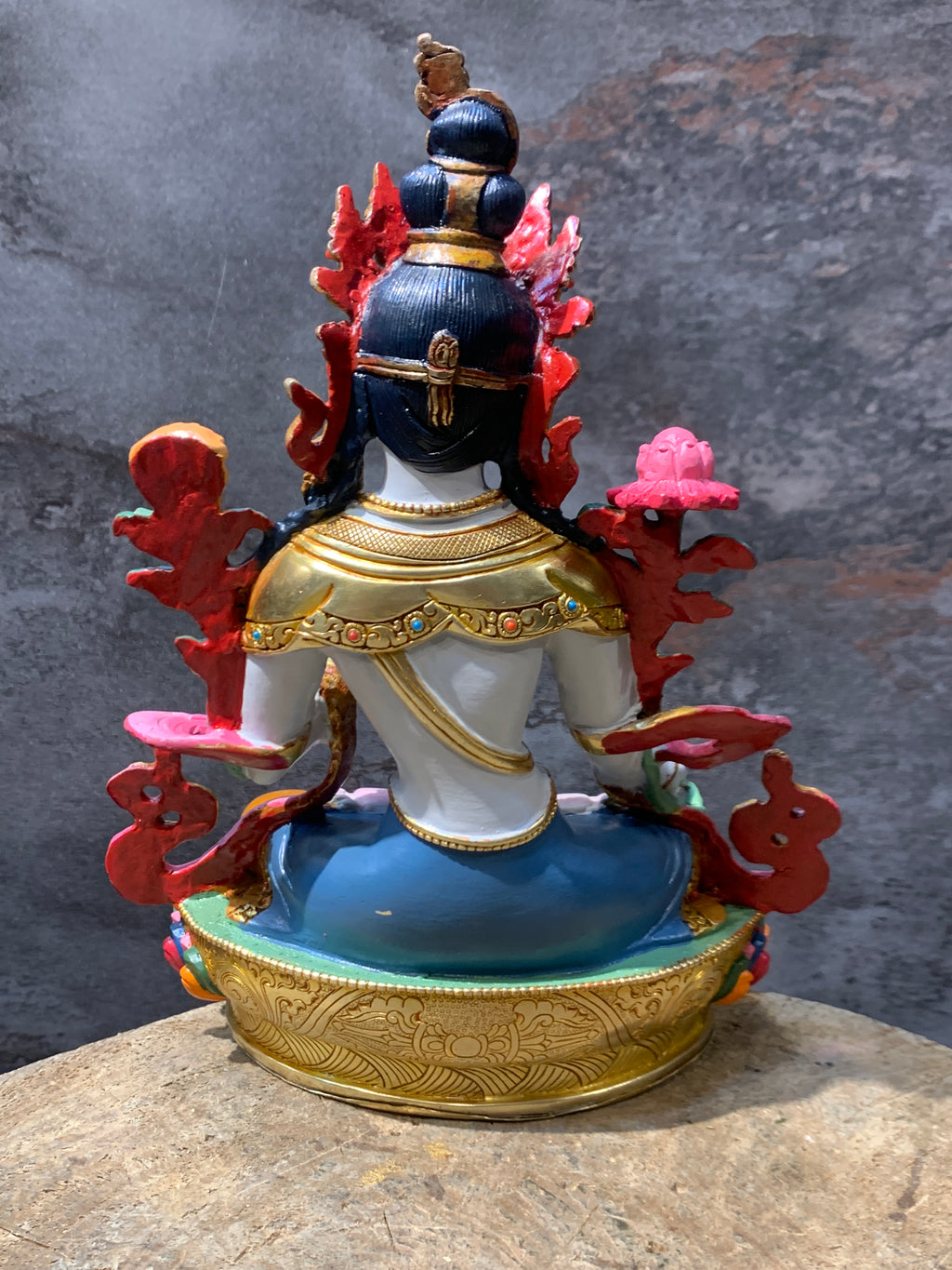Colorful White Tara statue. hand crafted Dolkar statue made of copper.