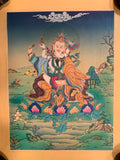 Hand painted Guru rinpoche yabyum thangka. guru padmasambhava in union form.