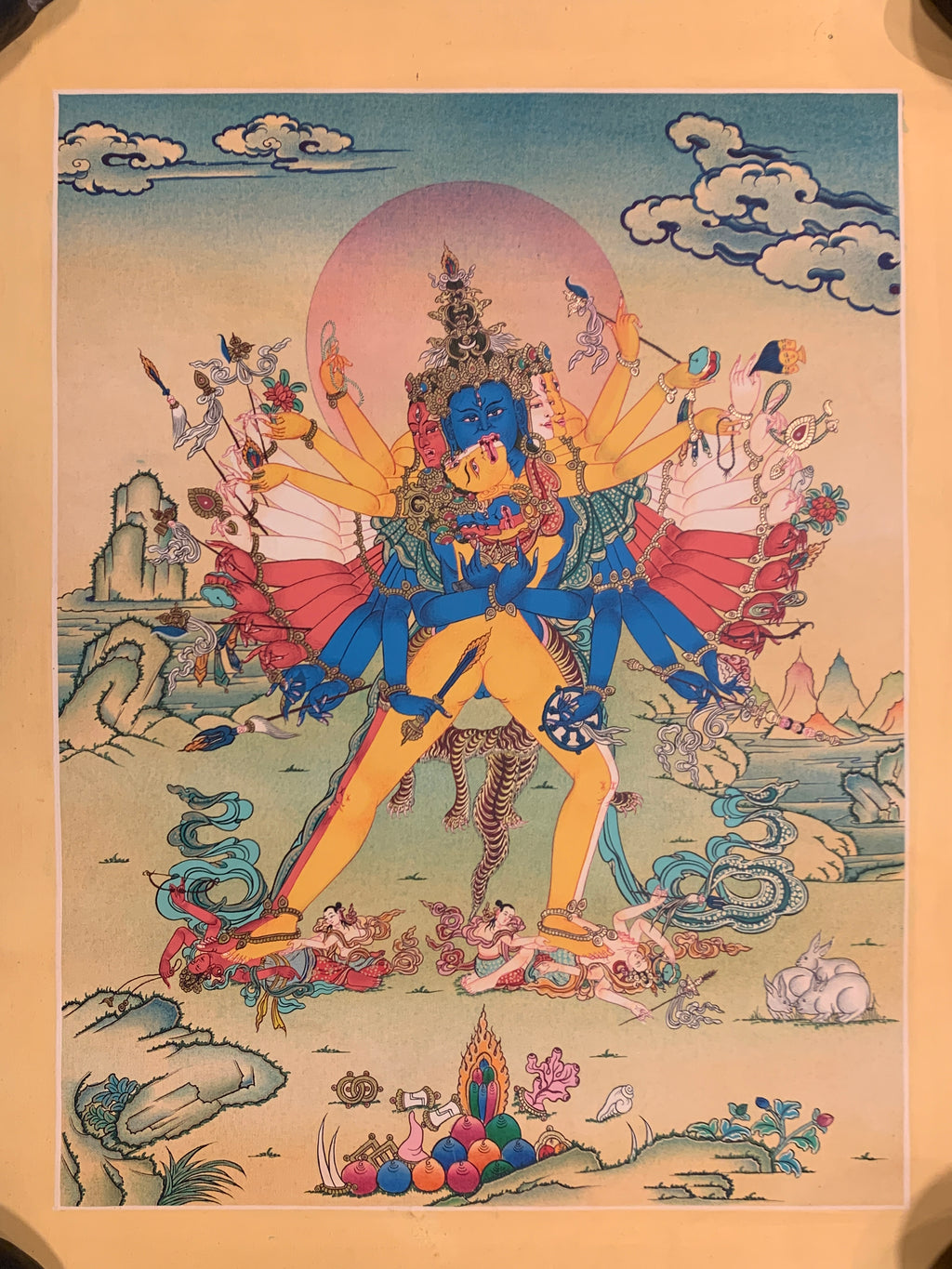 Hand painted Kalachakra deity thangka. duikyi khorlo. tantric yidam deity.