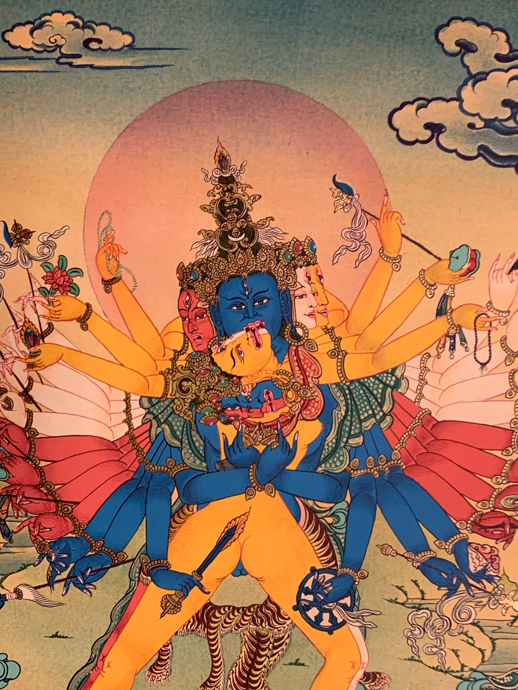 Hand painted Kalachakra deity thangka. duikyi khorlo. tantric yidam deity.