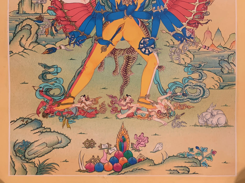 Hand painted Kalachakra deity thangka. duikyi khorlo. tantric yidam deity.