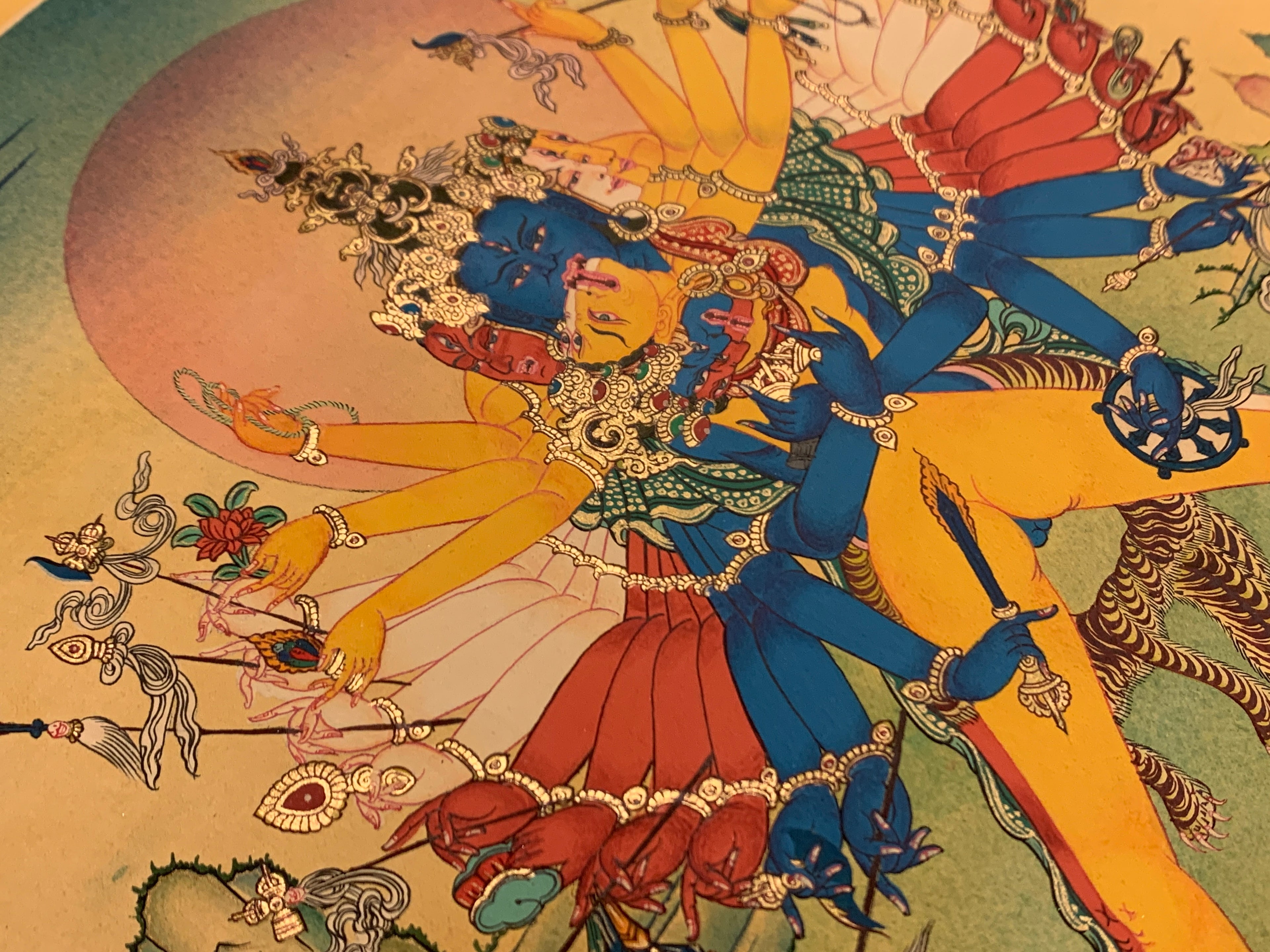 Hand painted Kalachakra deity thangka. duikyi khorlo. tantric yidam deity.