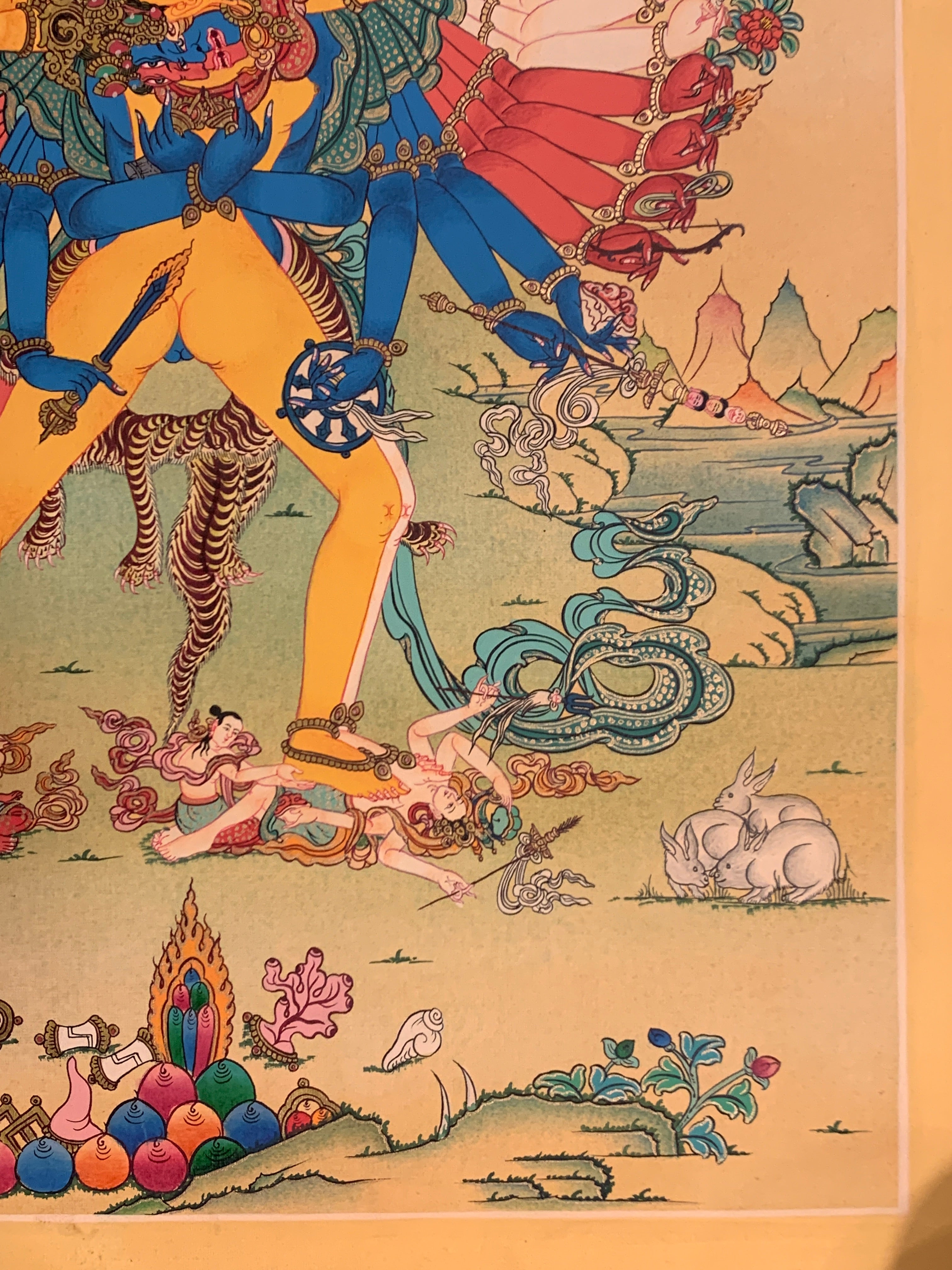 Hand painted Kalachakra deity thangka. duikyi khorlo. tantric yidam deity.