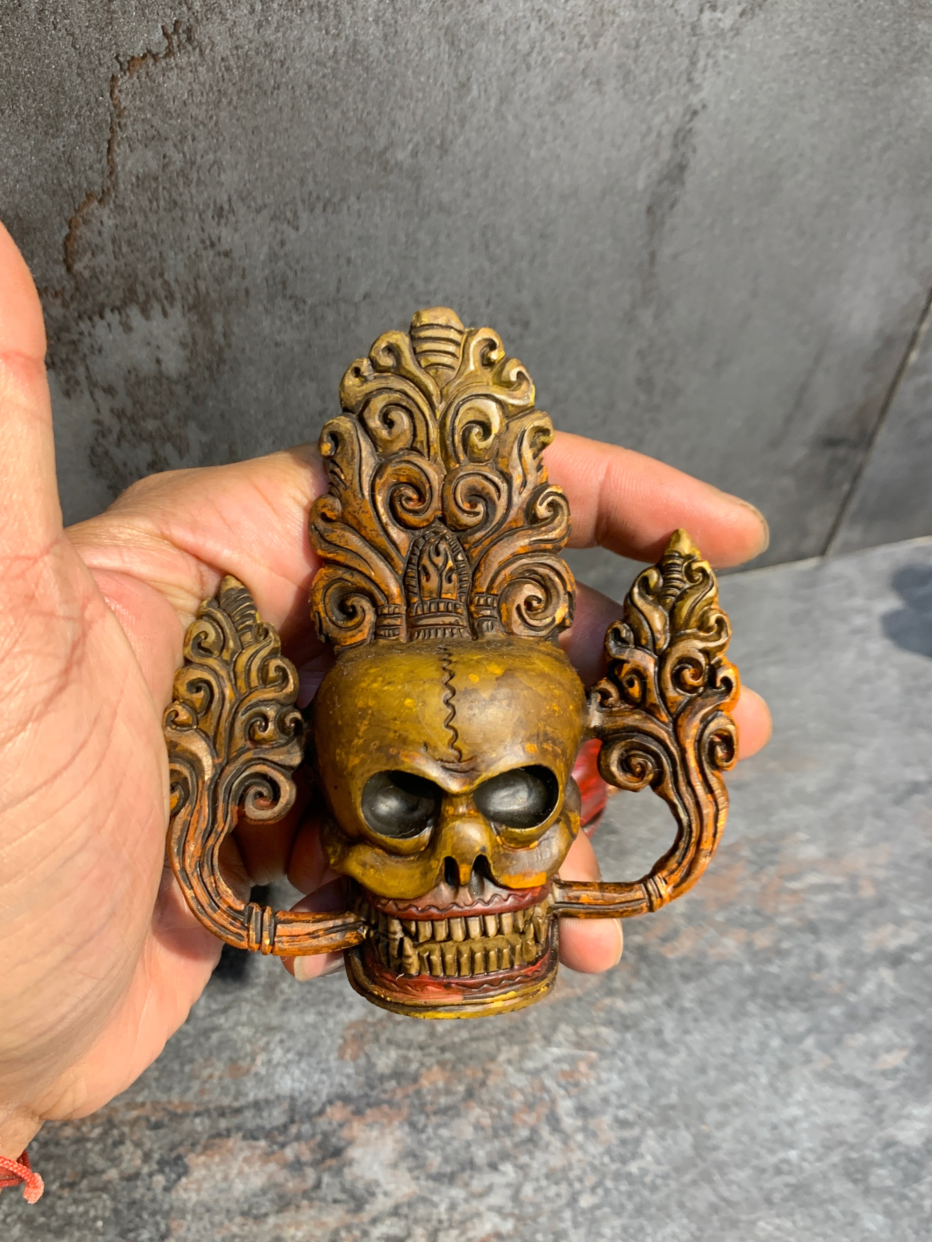 Hand Carved Bone Skulls Set: Antique Finish, representation of Five Poisons