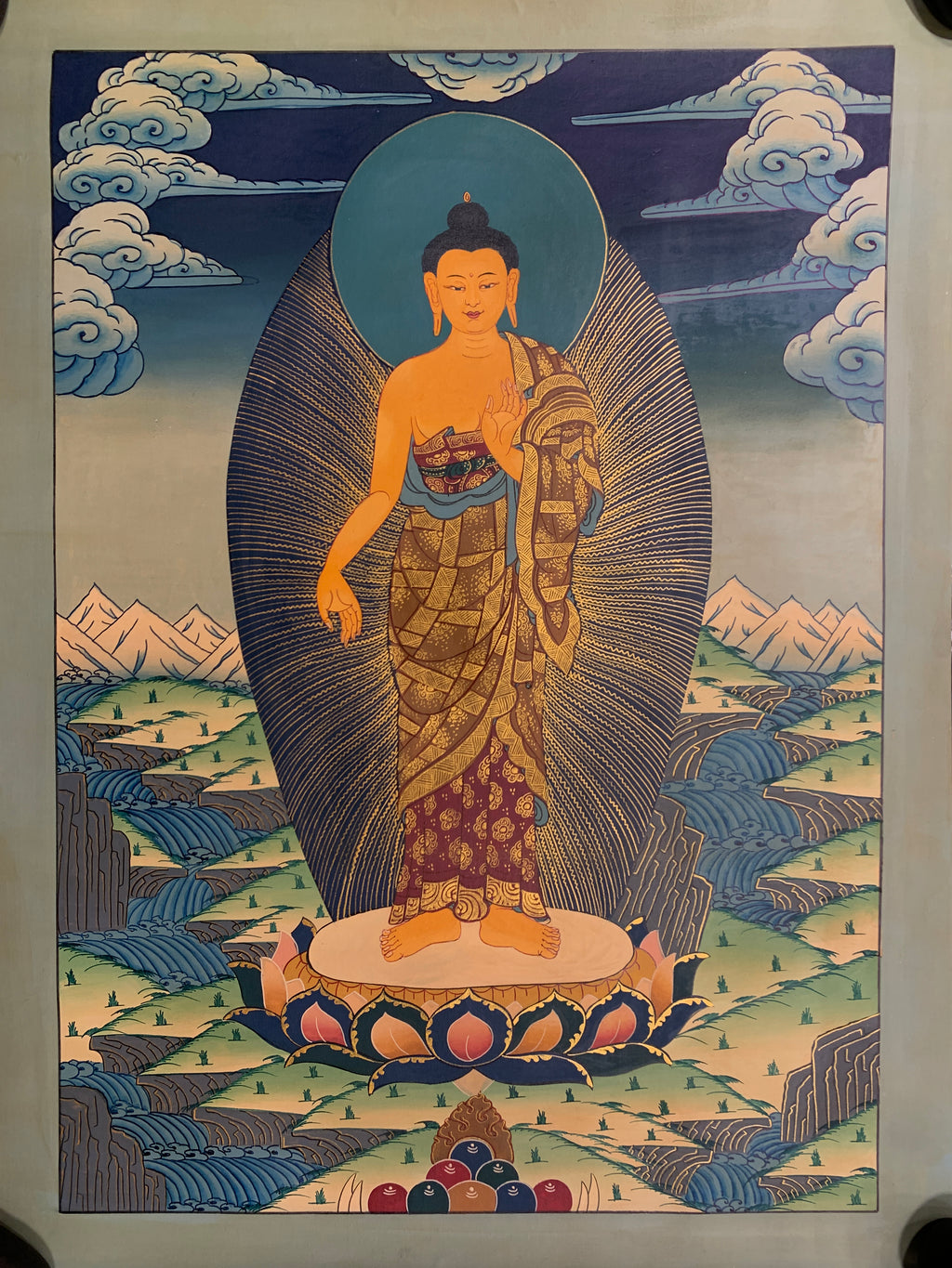 Hand painted shakyamuni buddha thangka painting. historical siddhartha gautam buddha.
