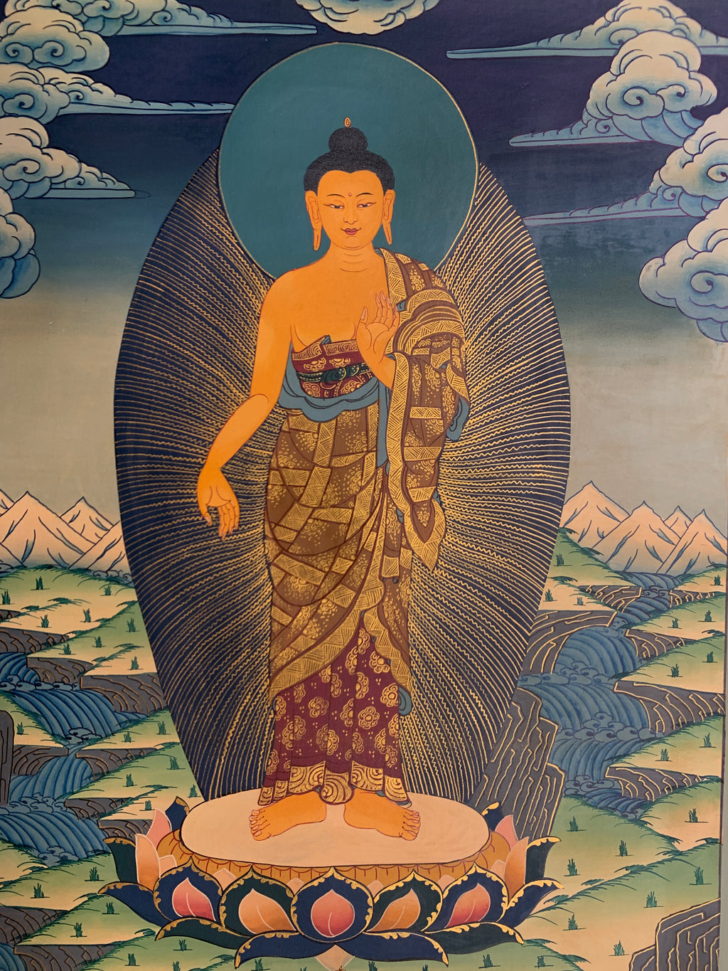 Hand painted shakyamuni buddha thangka painting. historical siddhartha gautam buddha.