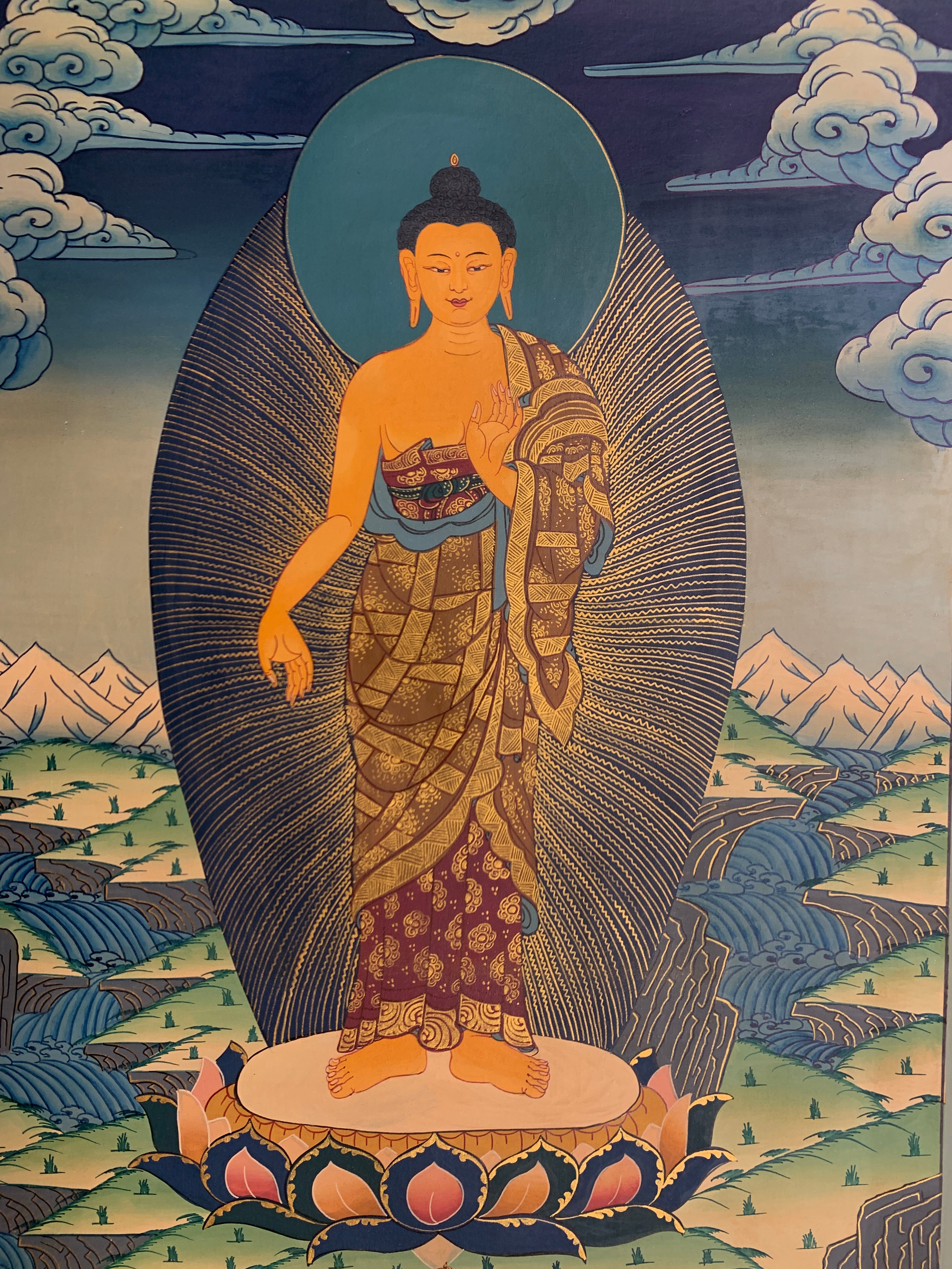 Hand painted shakyamuni buddha thangka painting. historical siddhartha gautam buddha.