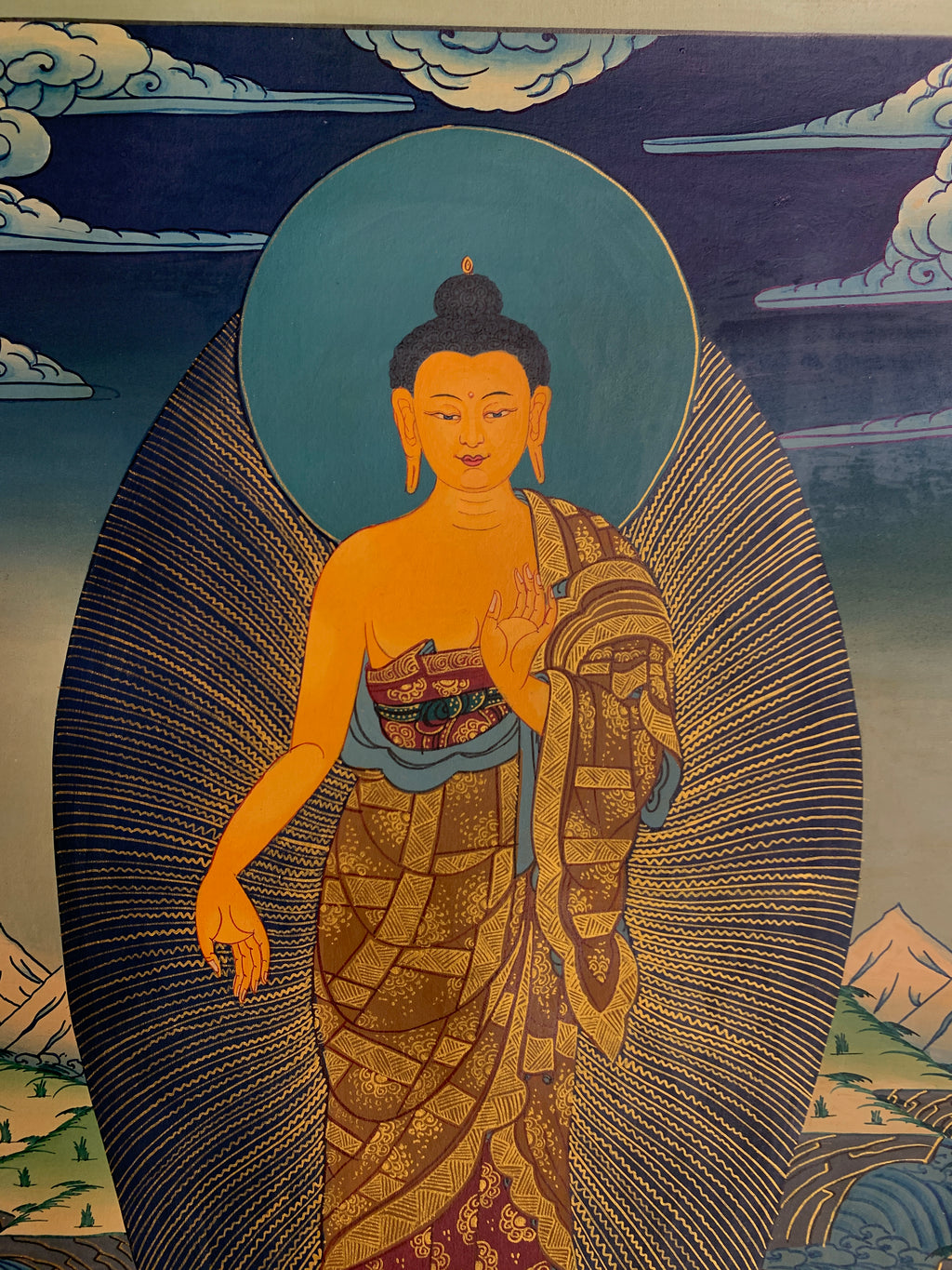 Hand painted shakyamuni buddha thangka painting. historical siddhartha gautam buddha.