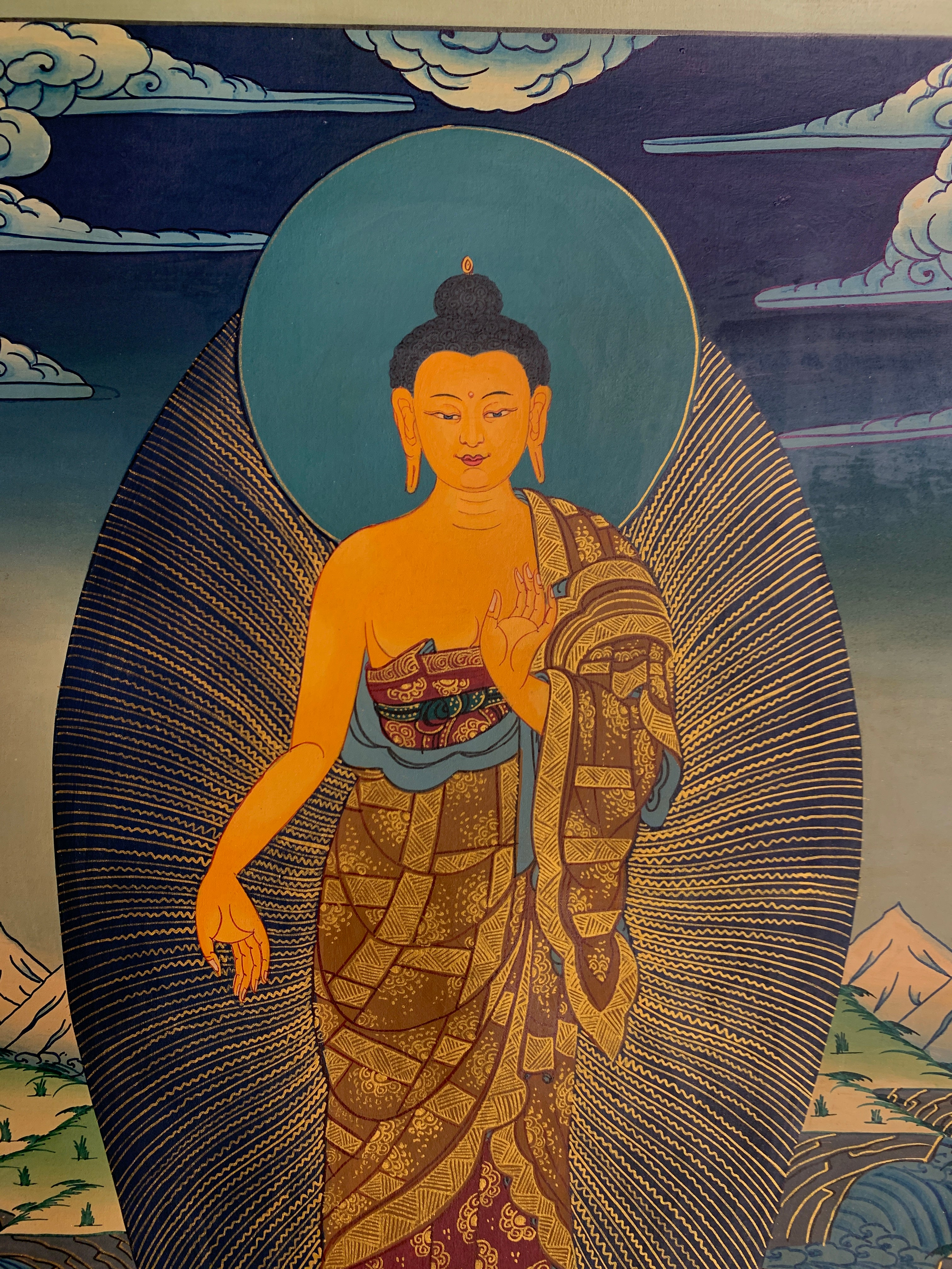 Hand painted shakyamuni buddha thangka painting. historical siddhartha gautam buddha.