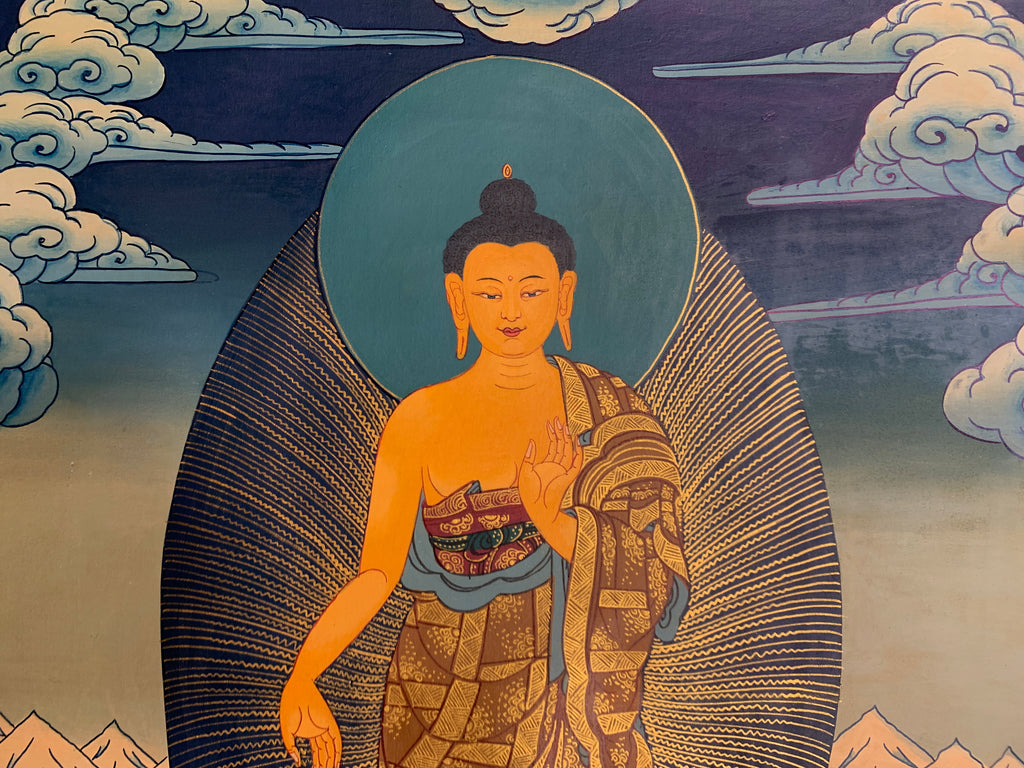 Hand painted shakyamuni buddha thangka painting. historical siddhartha gautam buddha.