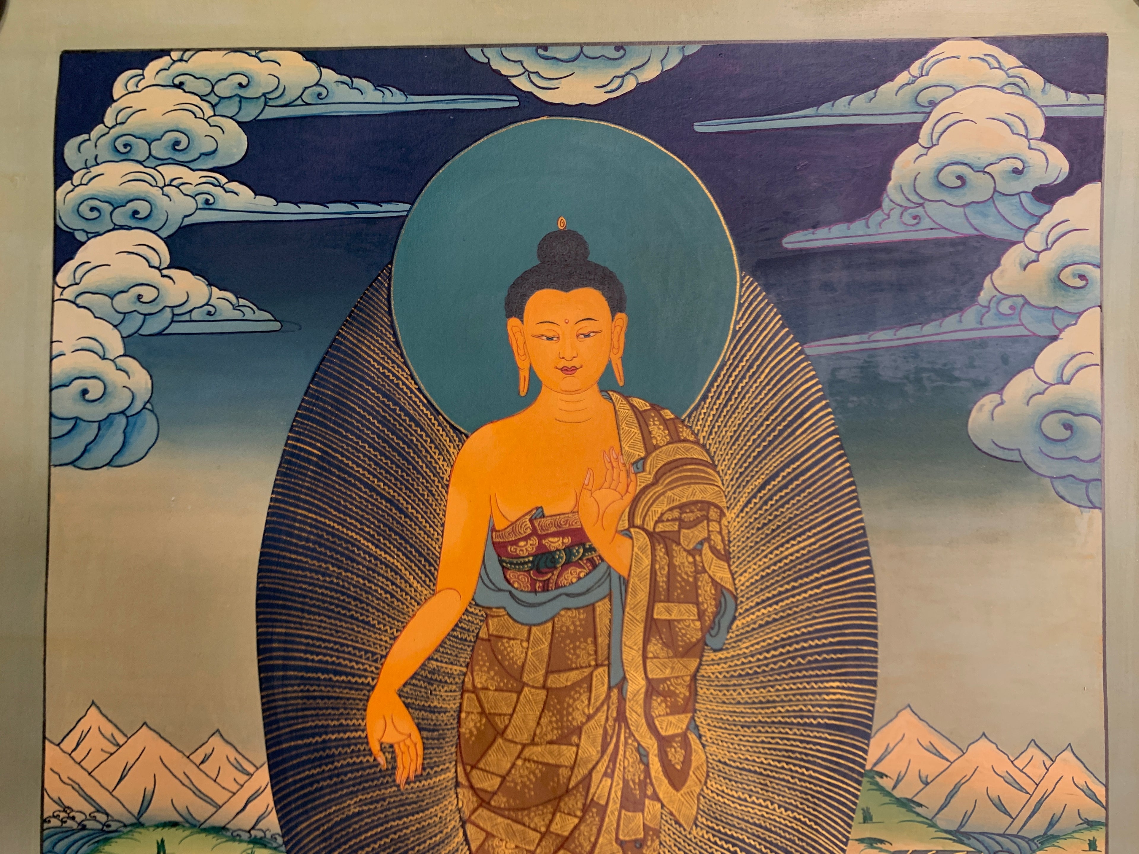 Hand painted shakyamuni buddha thangka painting. historical siddhartha gautam buddha.