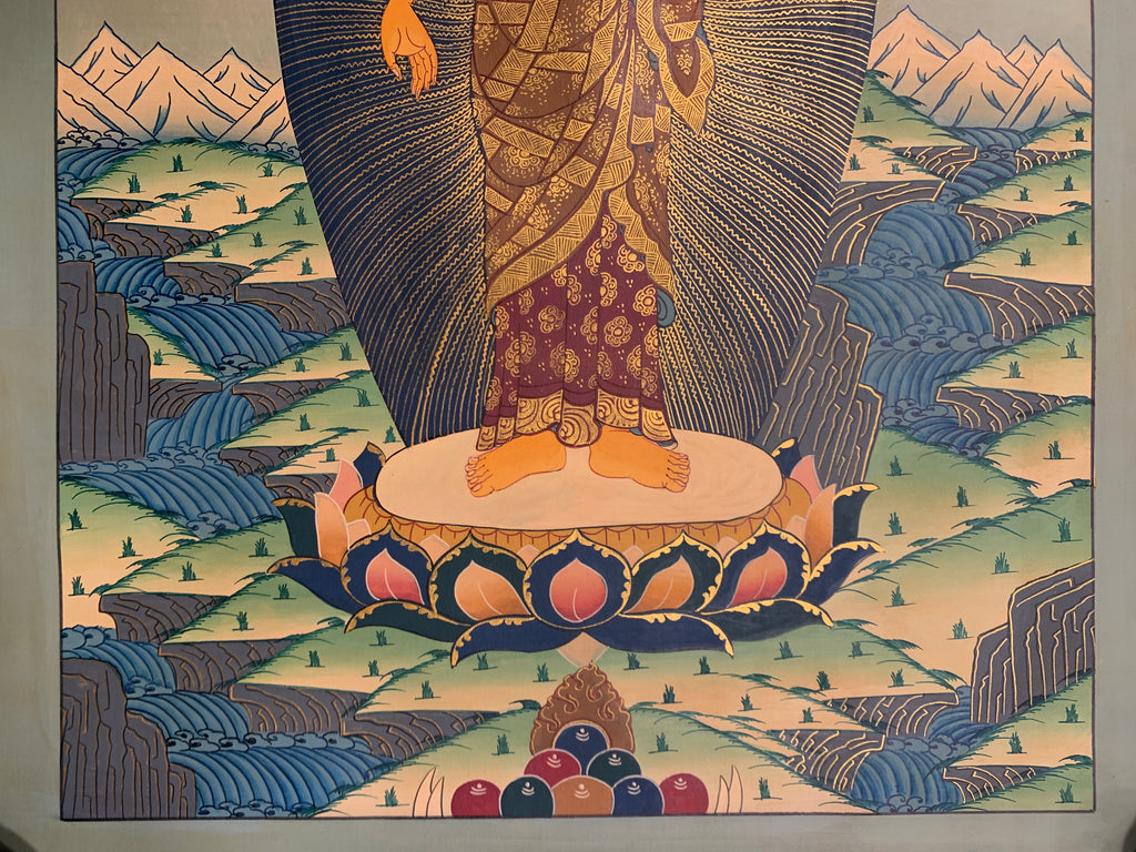 Hand painted shakyamuni buddha thangka painting. historical siddhartha gautam buddha.