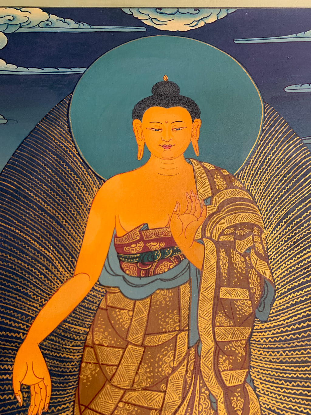 Hand painted shakyamuni buddha thangka painting. historical siddhartha gautam buddha.