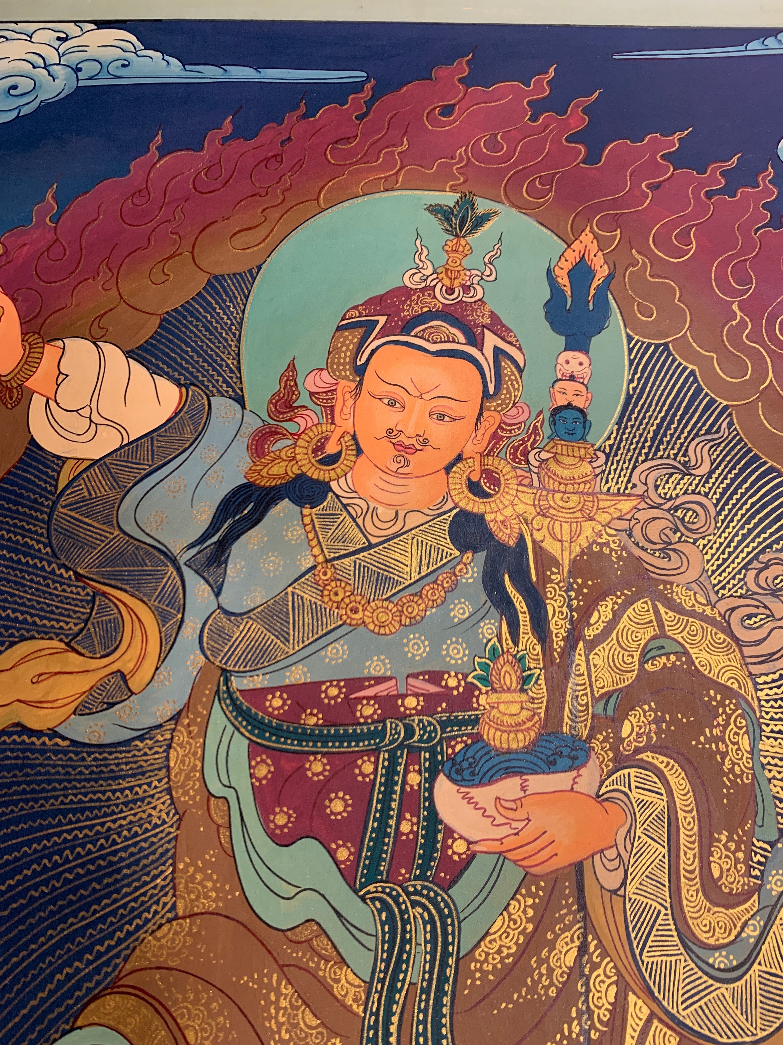 Hand painted Standing guru padmasambhava thangka painting. wish fulfilling guru rinpoche.