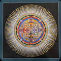 Kalachakra mandala thangka. hand painted wheel of time with mantra cycle.