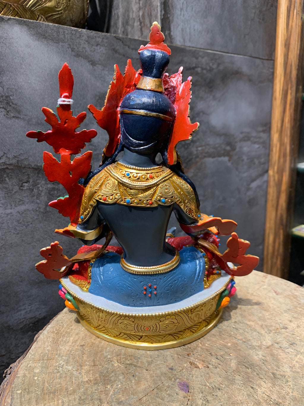 Colorful Black Tara Statue. Handcrafted colorful Black tara. Dolma Nagmo.