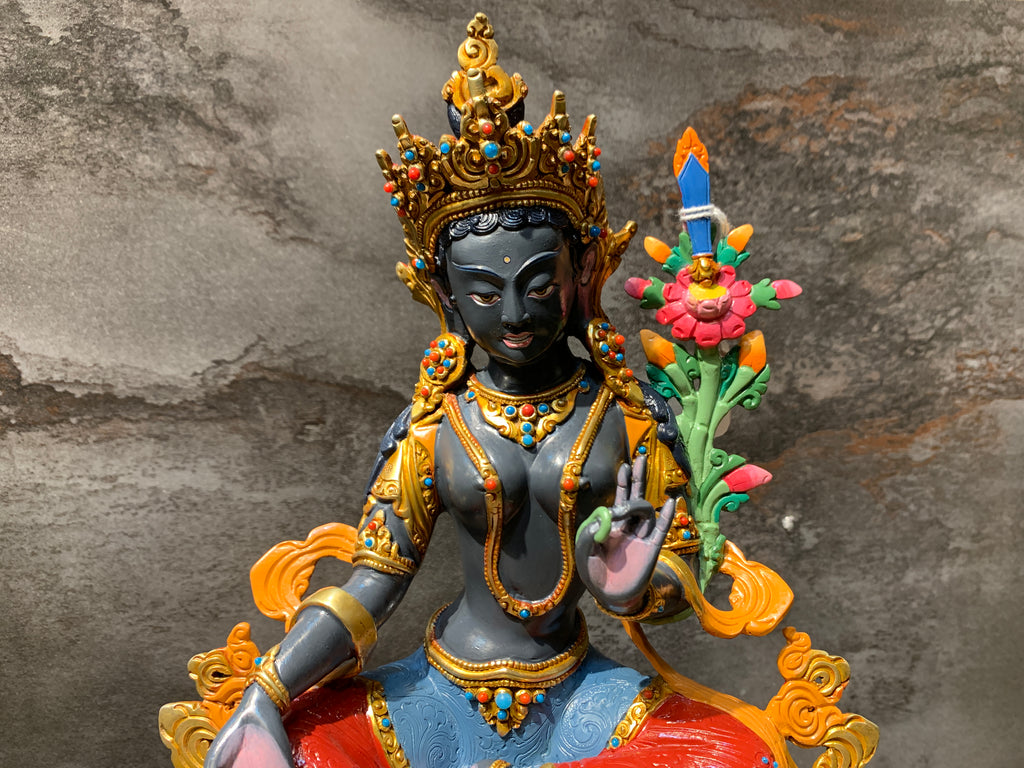 Rare Black Tara Statue. Handcrafted Dolma Nagmo wrathful Tara.