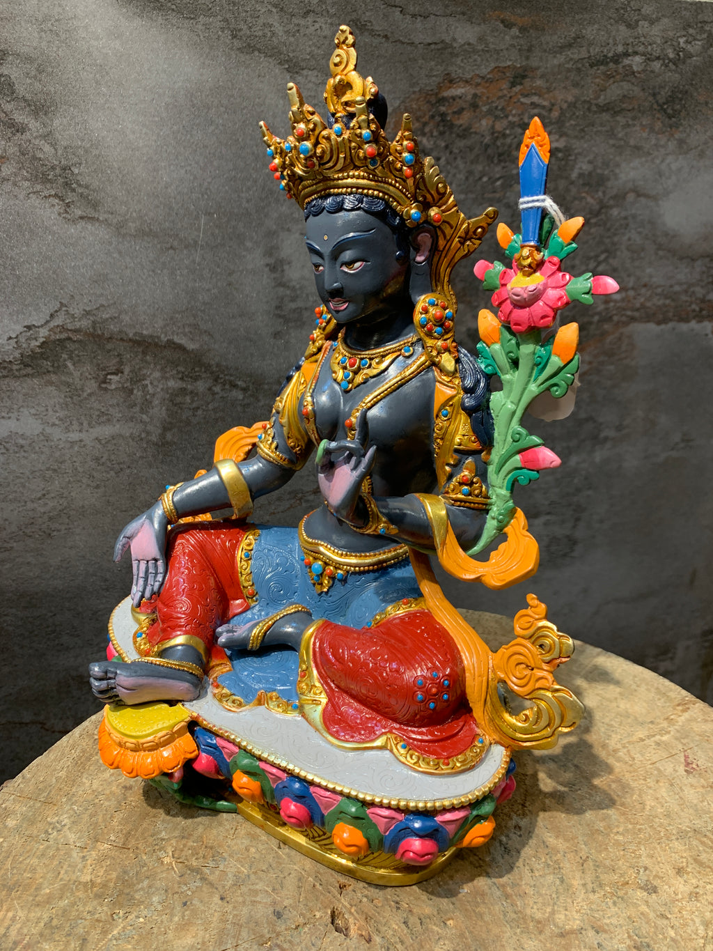 Rare Black Tara Statue. Handcrafted Dolma Nagmo wrathful Tara.