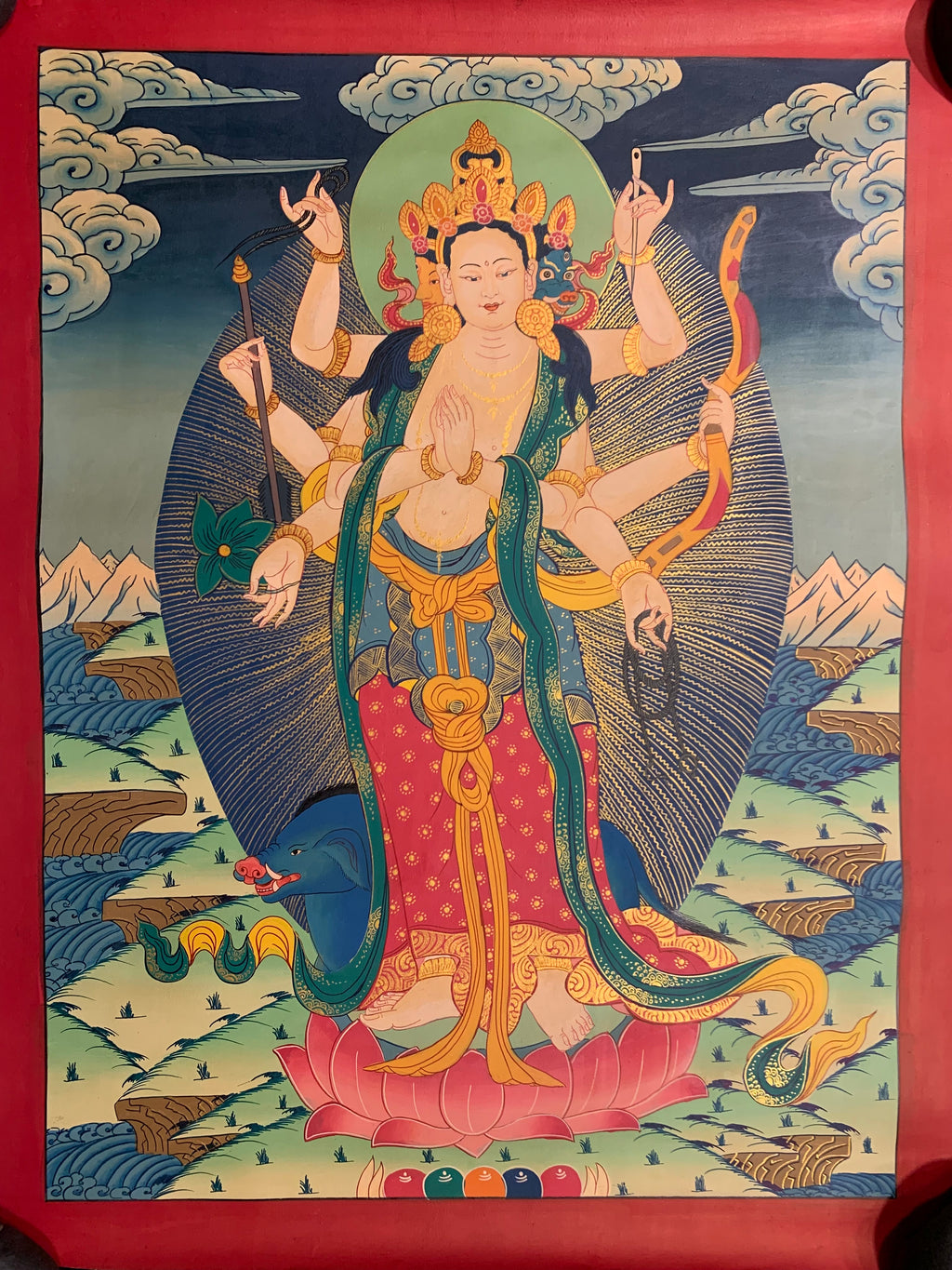 Hand painted Standing marichi thangka painting. Oser Chenma.