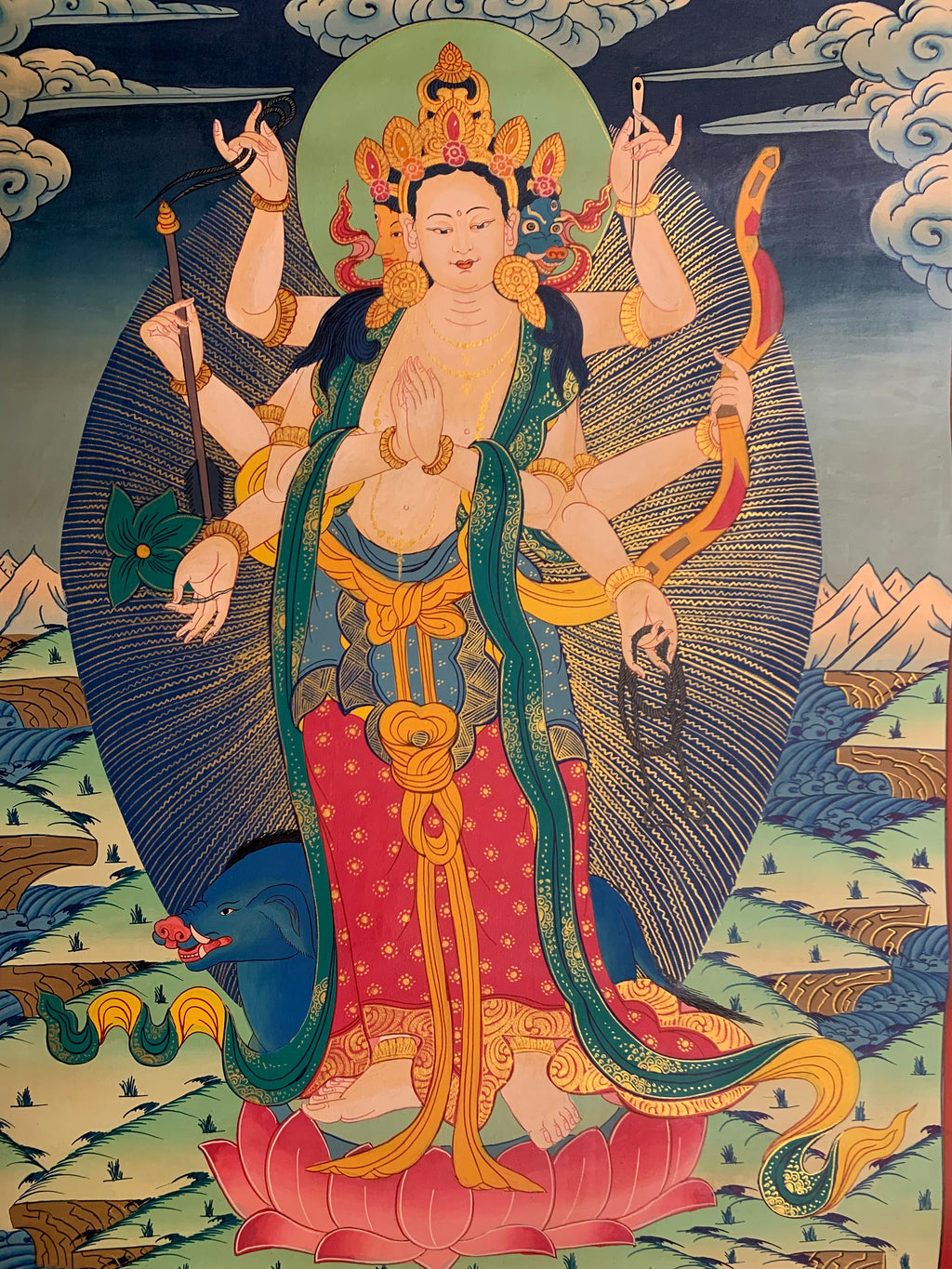 Hand painted Standing marichi thangka painting. Oser Chenma.