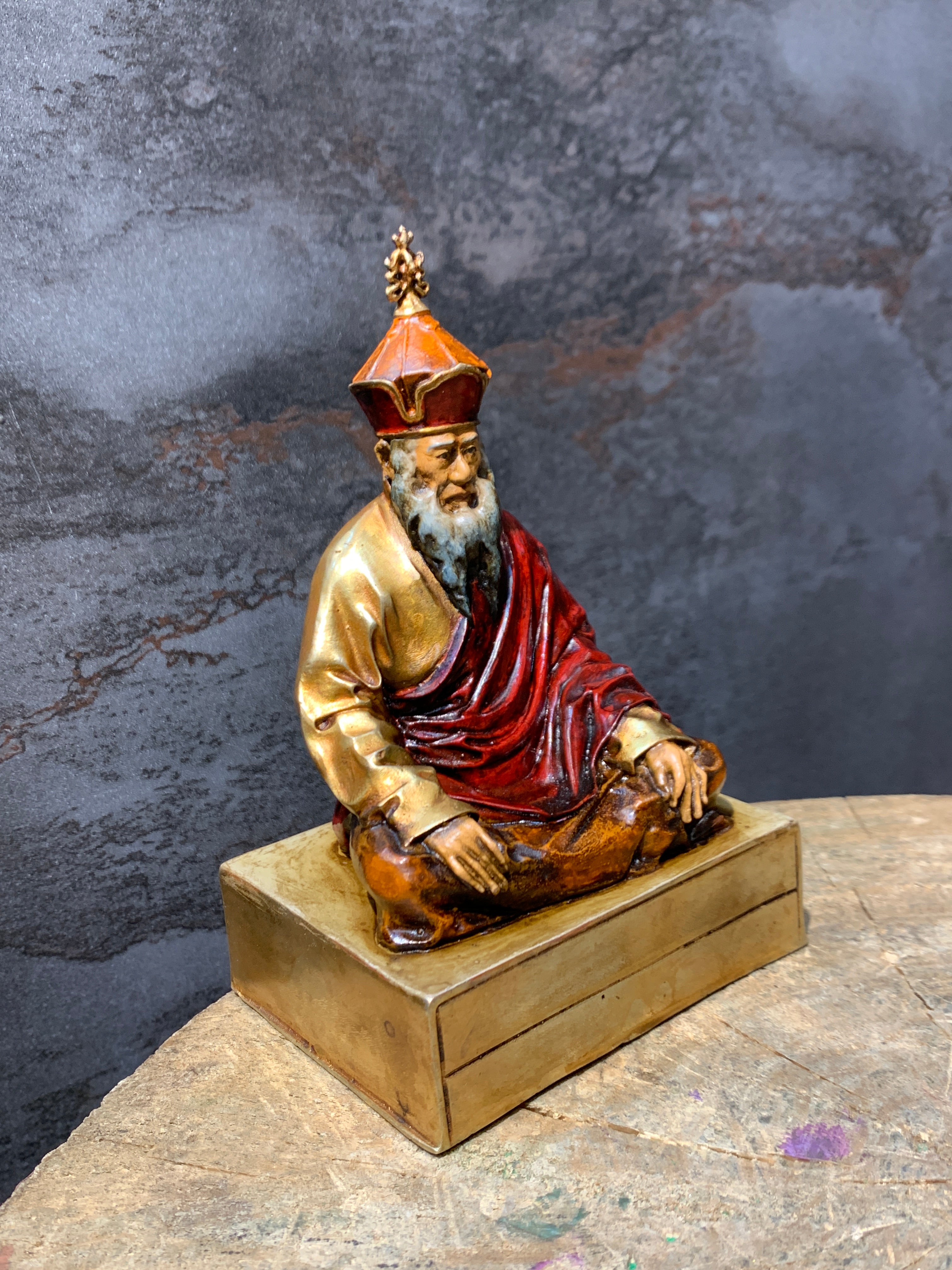 Handcrafted Antique finish CHatral sangay dorje Rinpoche statue. copper statue.