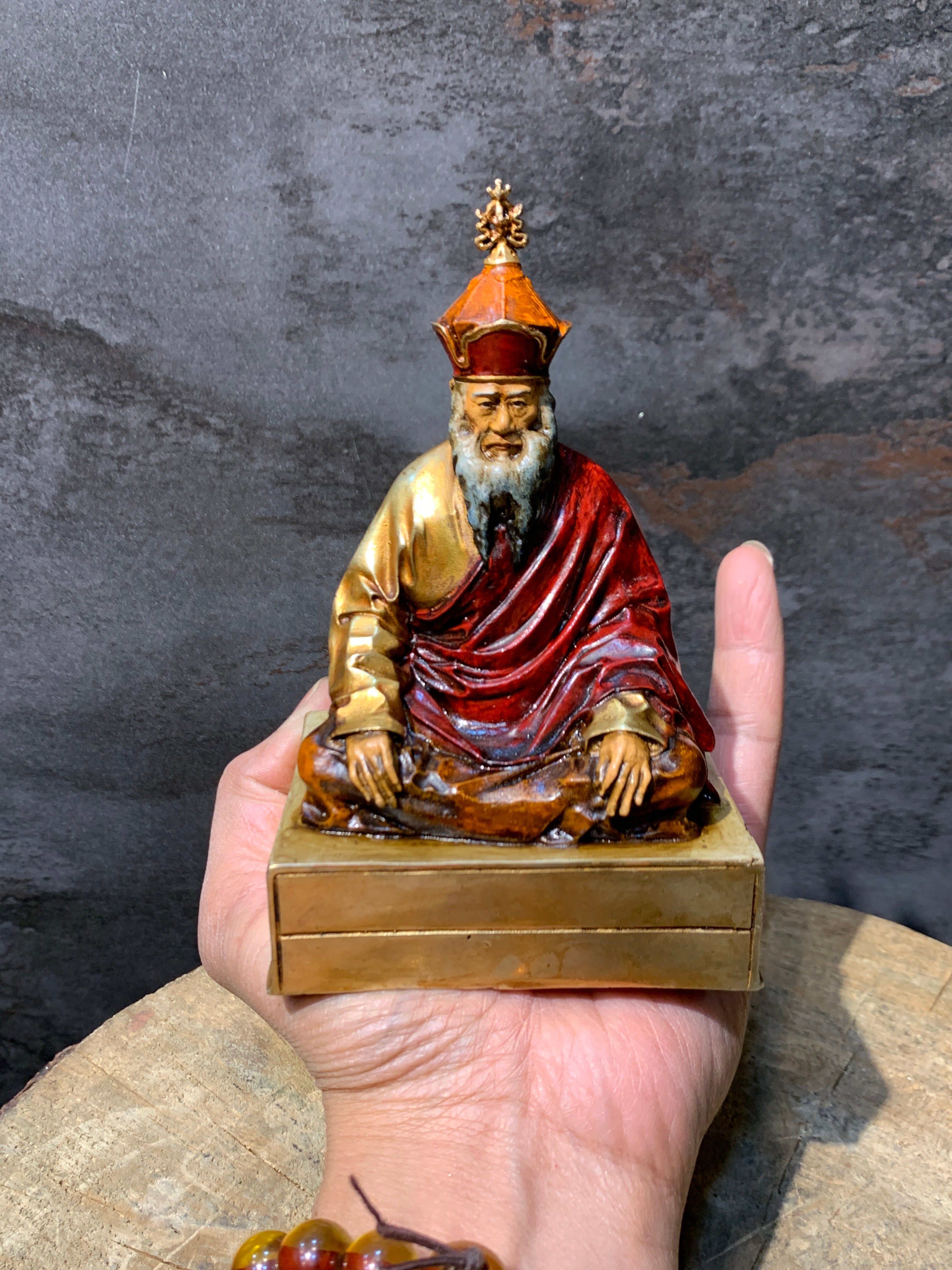 Handcrafted Antique finish CHatral sangay dorje Rinpoche statue. copper statue.