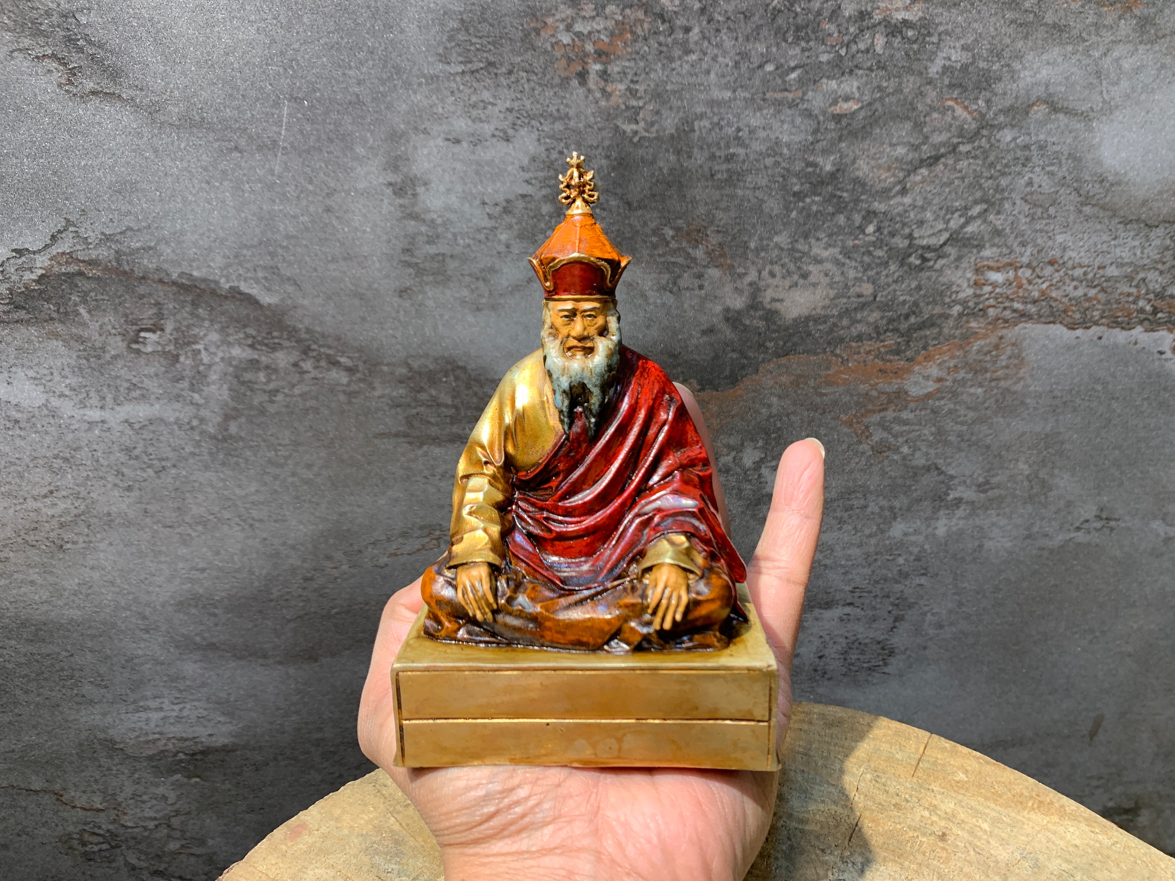 Handcrafted Antique finish CHatral sangay dorje Rinpoche statue. copper statue.