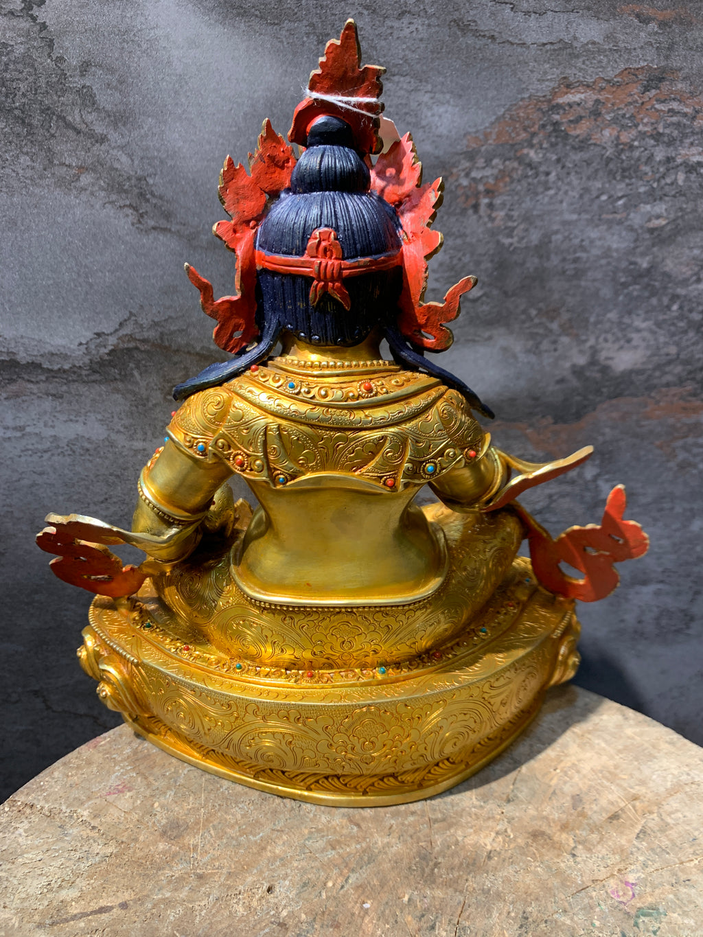 Handcrafted Gold gilt Yellow Dzambhala statue. copper statue of kuber. the god of wealth.