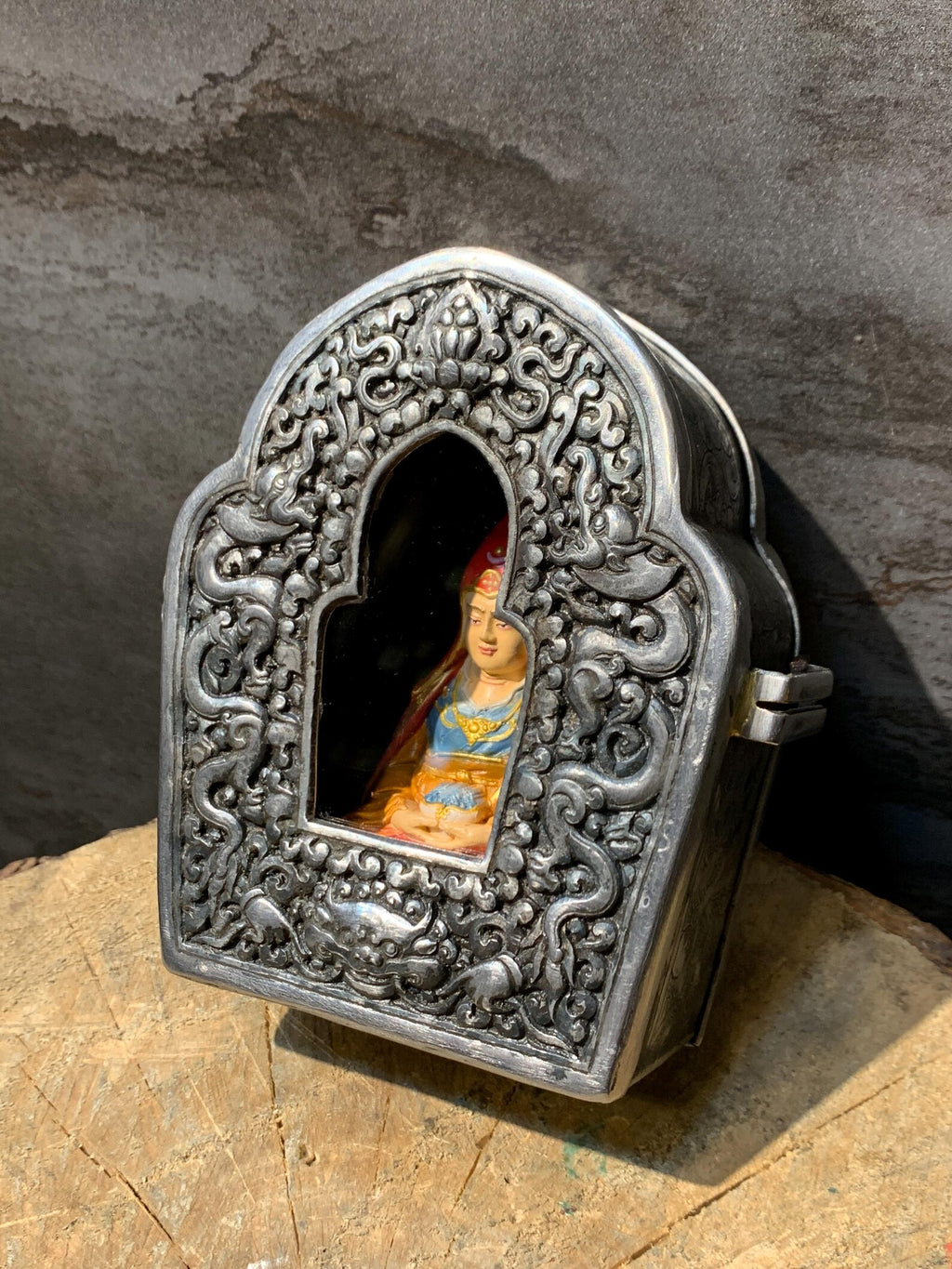 Guru dewa chenpo with cold iron ghau box. wish fulfilling padmasambhava. mahasukkha.