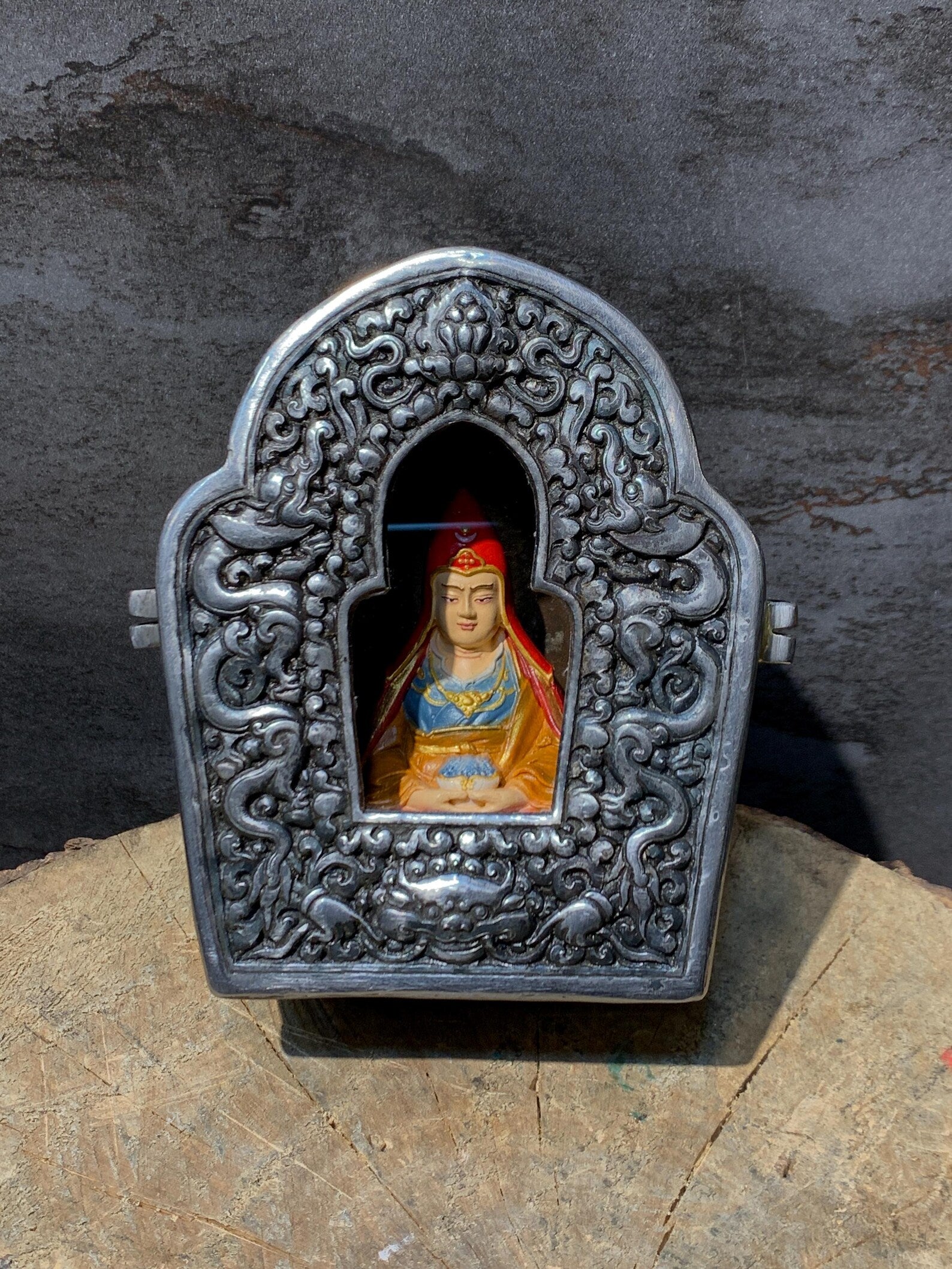 Guru dewa chenpo with cold iron ghau box. wish fulfilling padmasambhava. mahasukkha.