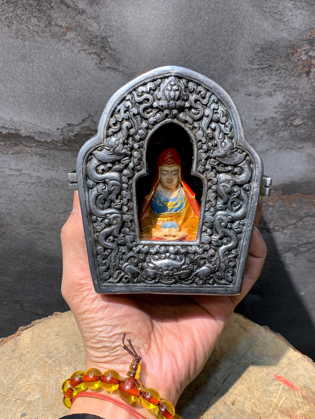 Guru dewa chenpo with cold iron ghau box. wish fulfilling padmasambhava. mahasukkha.