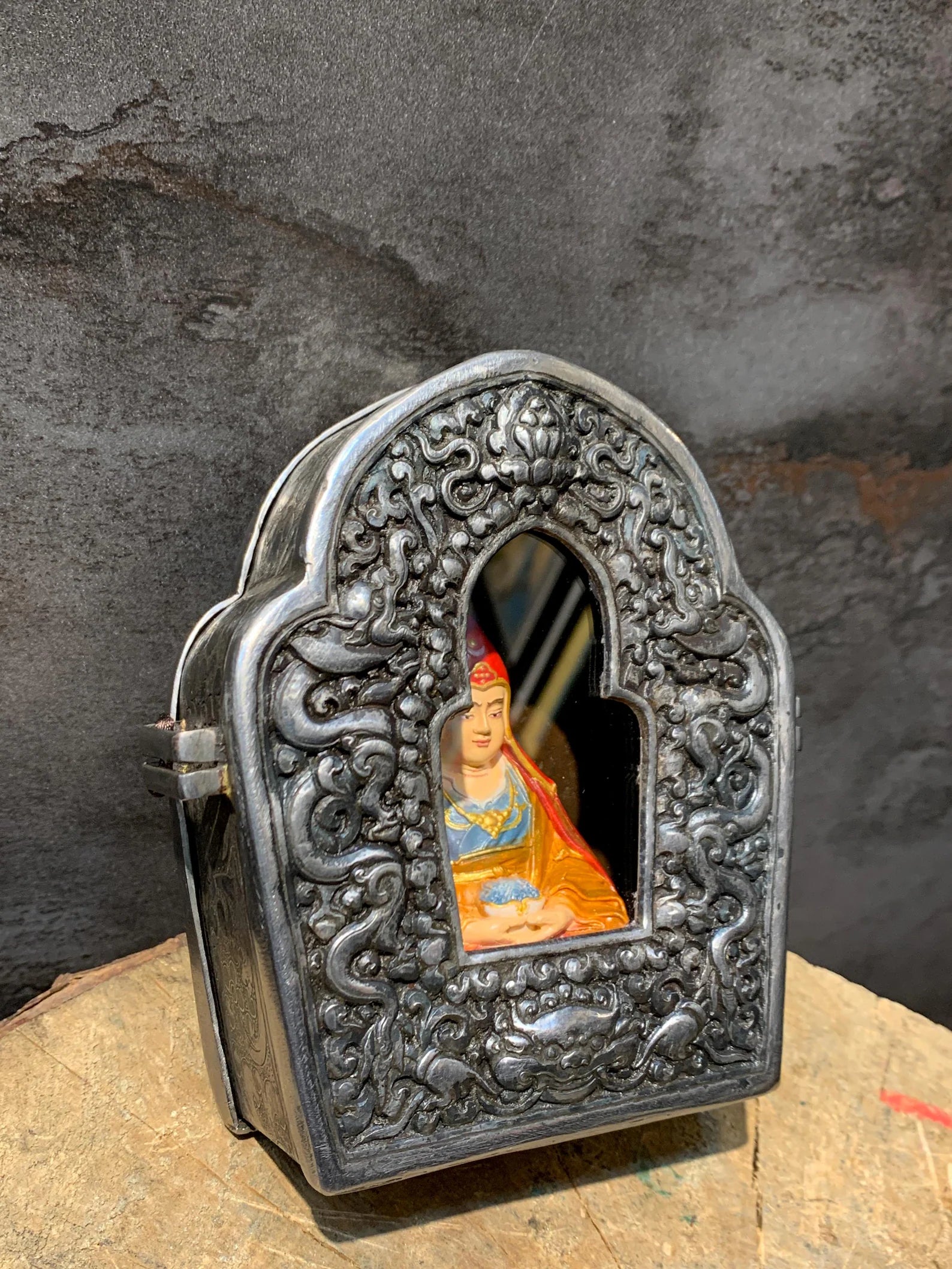 Guru dewa chenpo with cold iron ghau box. wish fulfilling padmasambhava. mahasukkha.