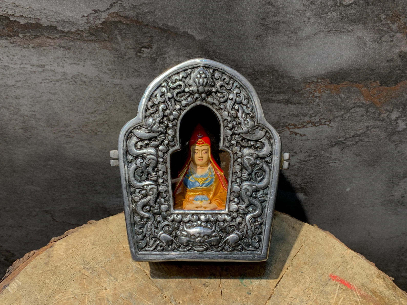 Guru dewa chenpo with cold iron ghau box. wish fulfilling padmasambhava. mahasukkha.