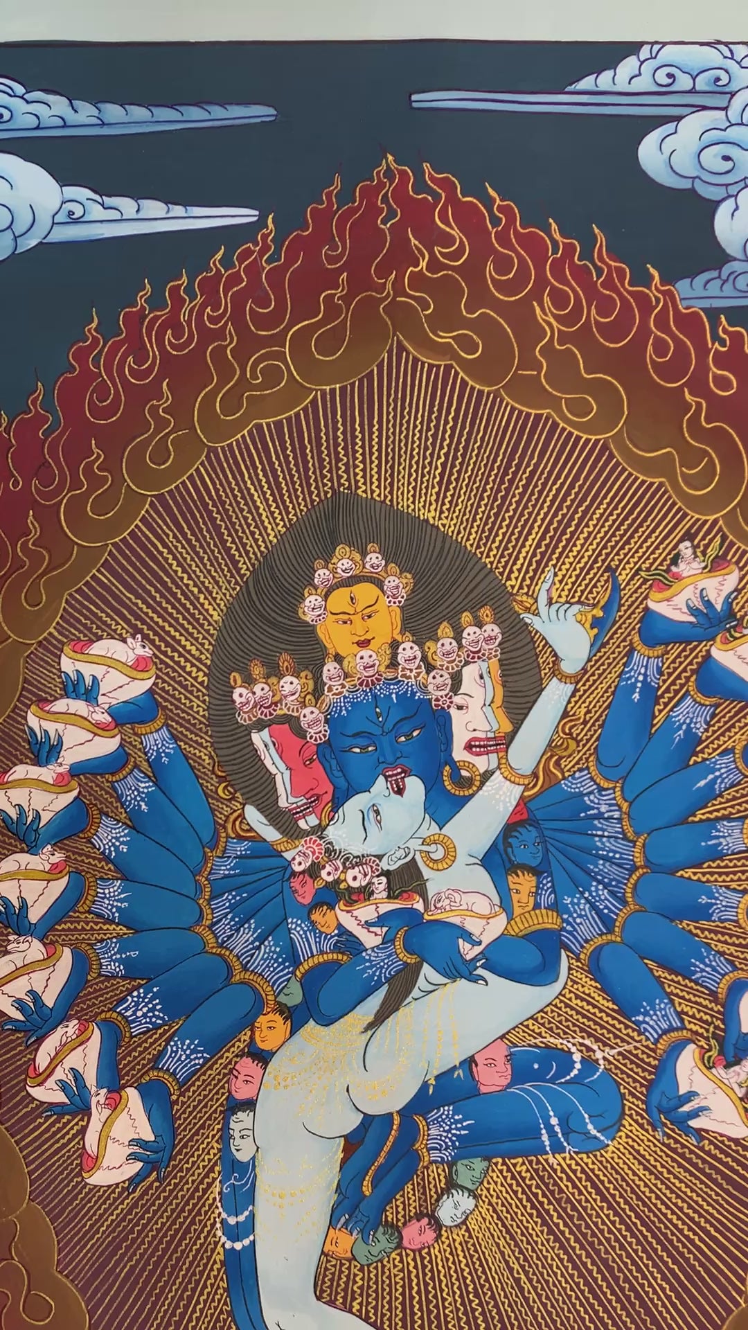 Original Hevajra thangka painting. hand painted yidam deity. Heyvajra.