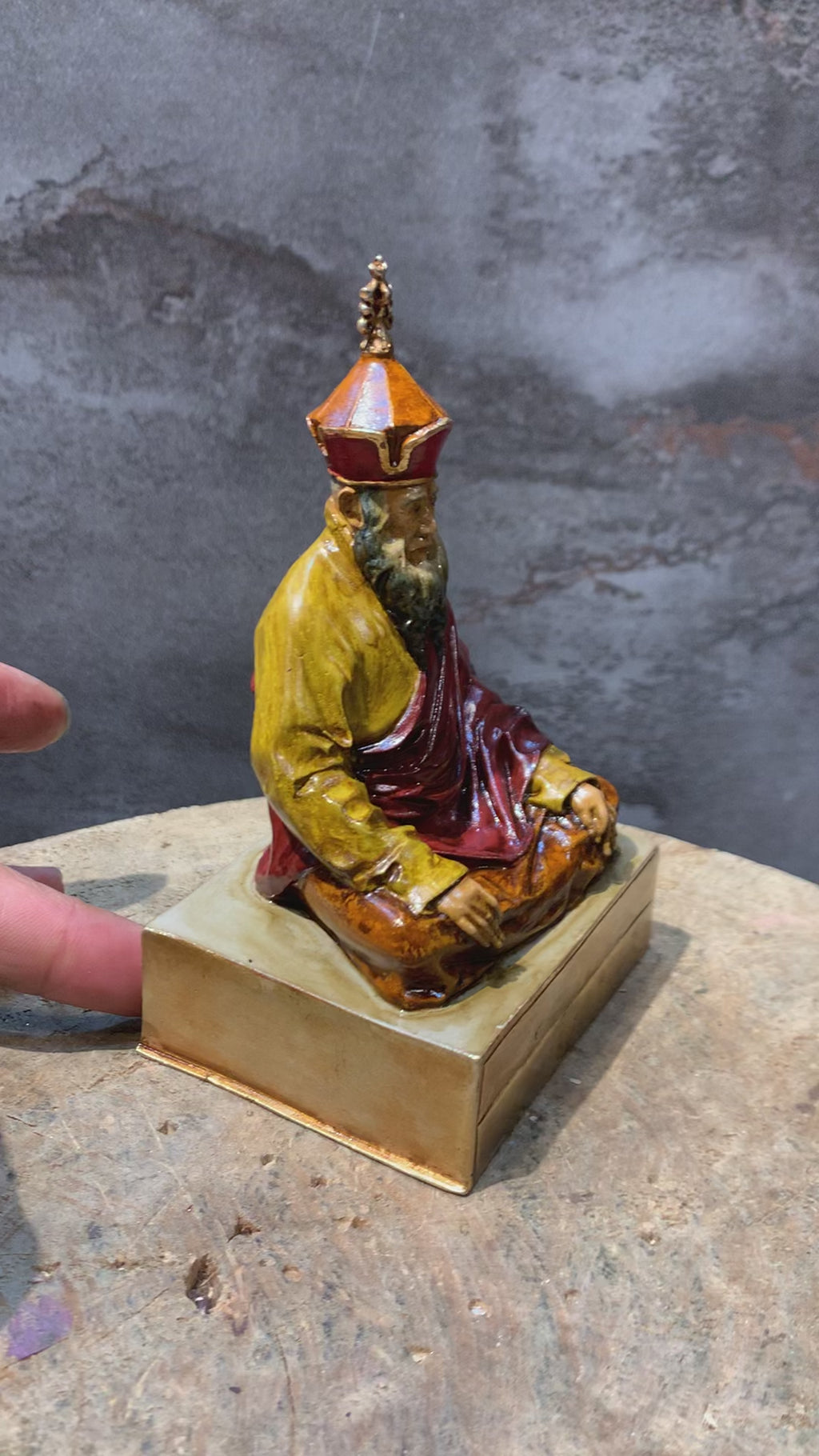 Handcrafted Antique finish Chatral sangay dorje Rinpoche statue. copper statue.