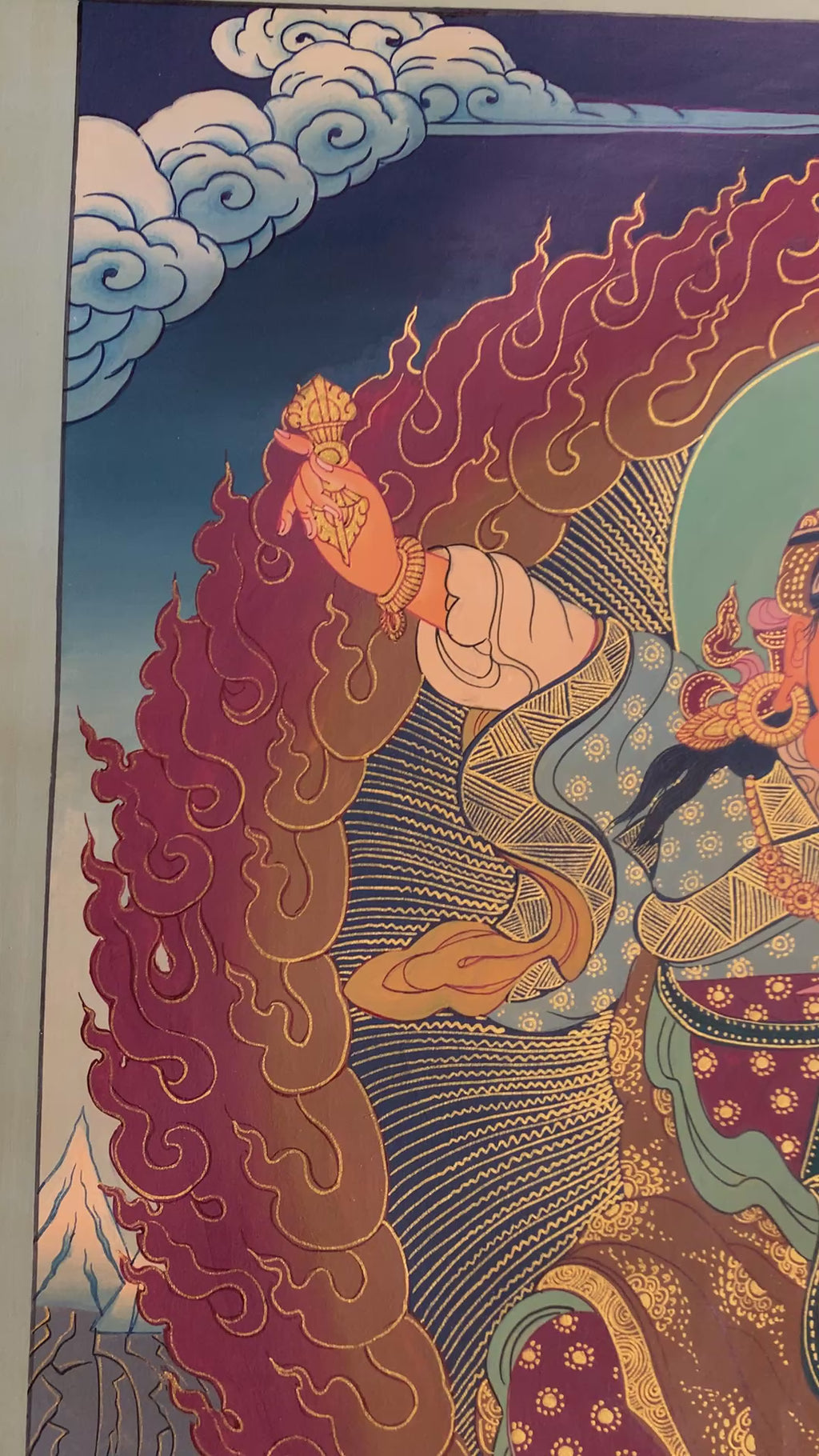 Hand painted Standing guru padmasambhava thangka painting. wish fulfilling guru rinpoche.