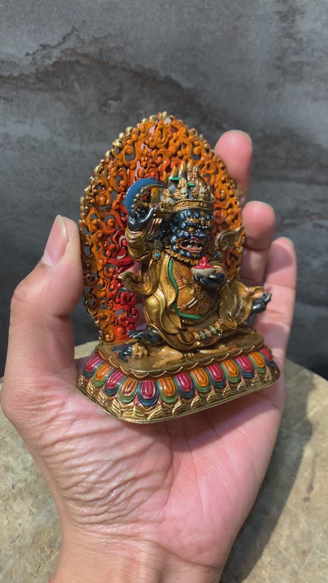 Antique finish Copper Mahakala statue. gompo bernagchen. kagyu mahakala.