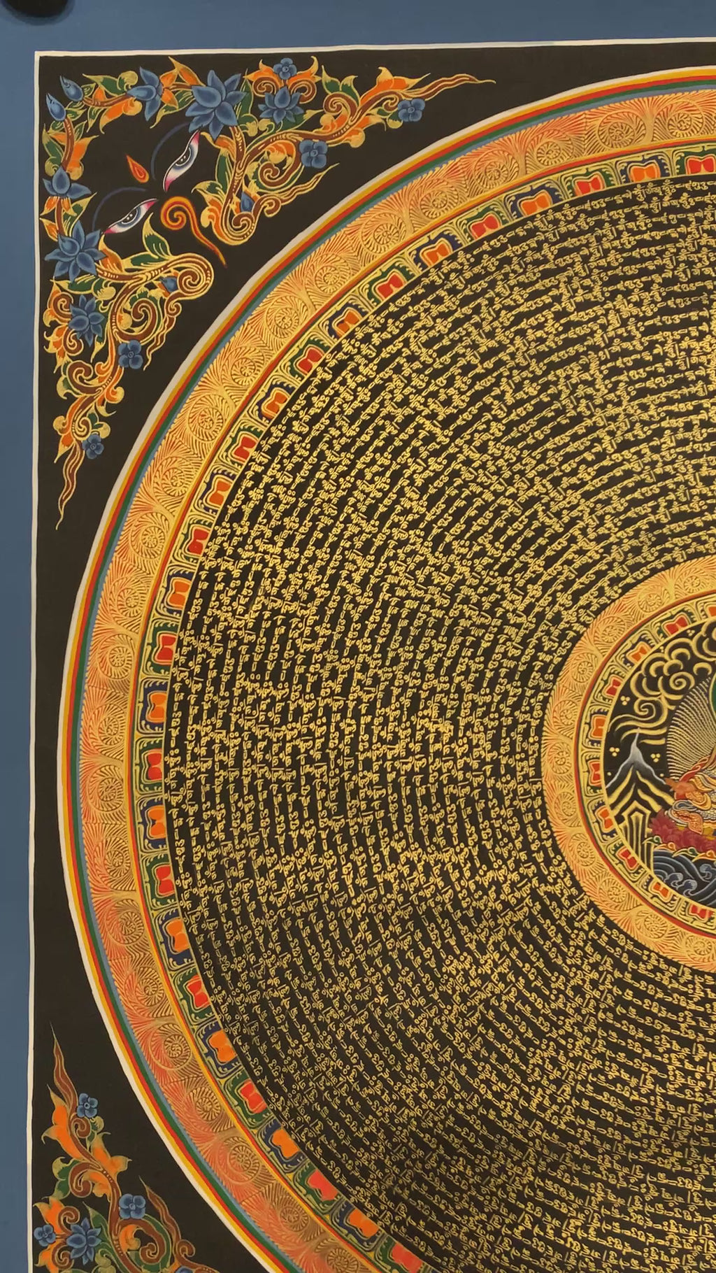 Hand painted large size Guru rinpoche mantra mandala. Guru padmasambhava prayer cycle.