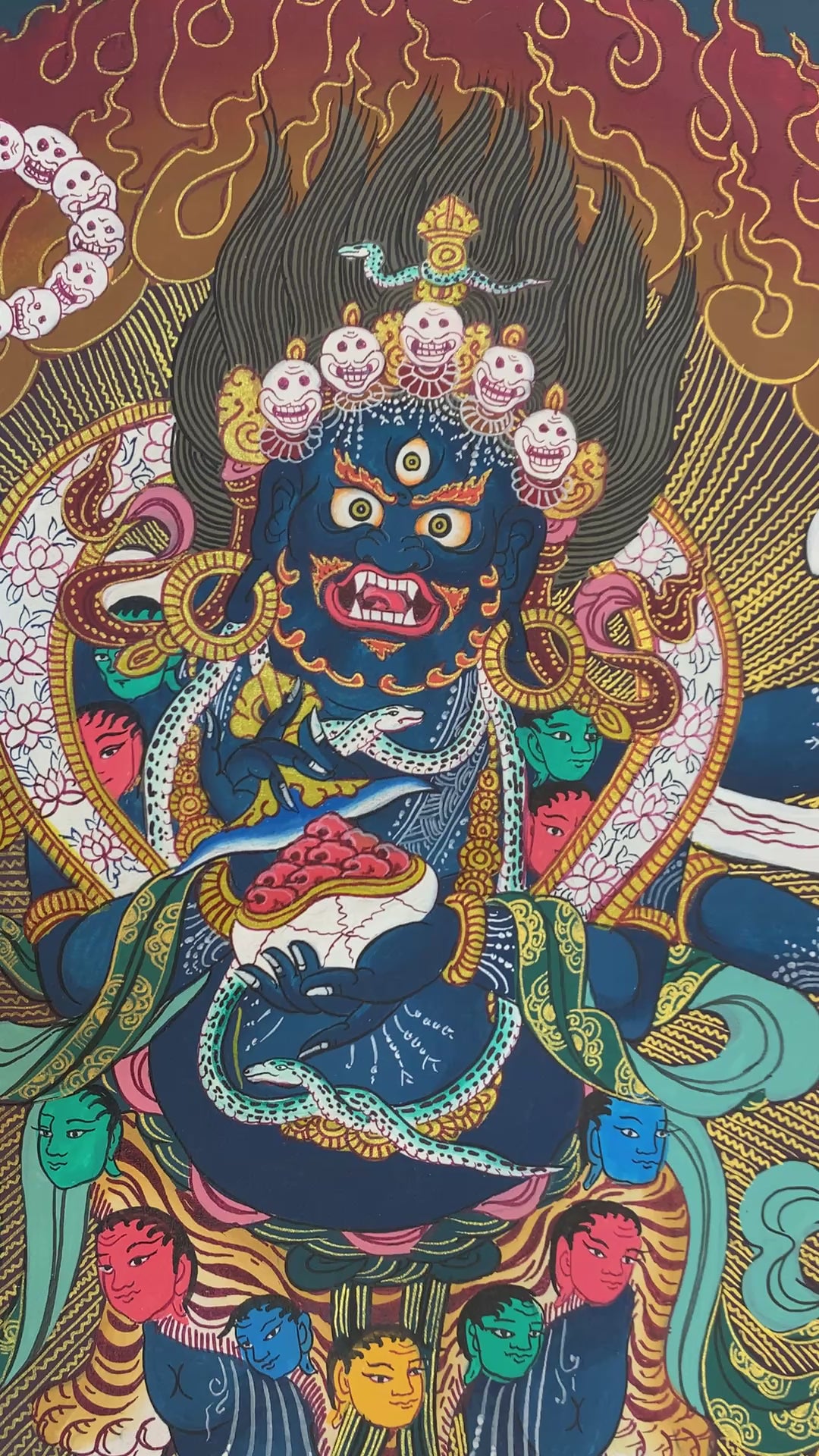 Original Six armed mahakala thangka painting. hand painted sangpa kagyu gompo chyag drugpa.