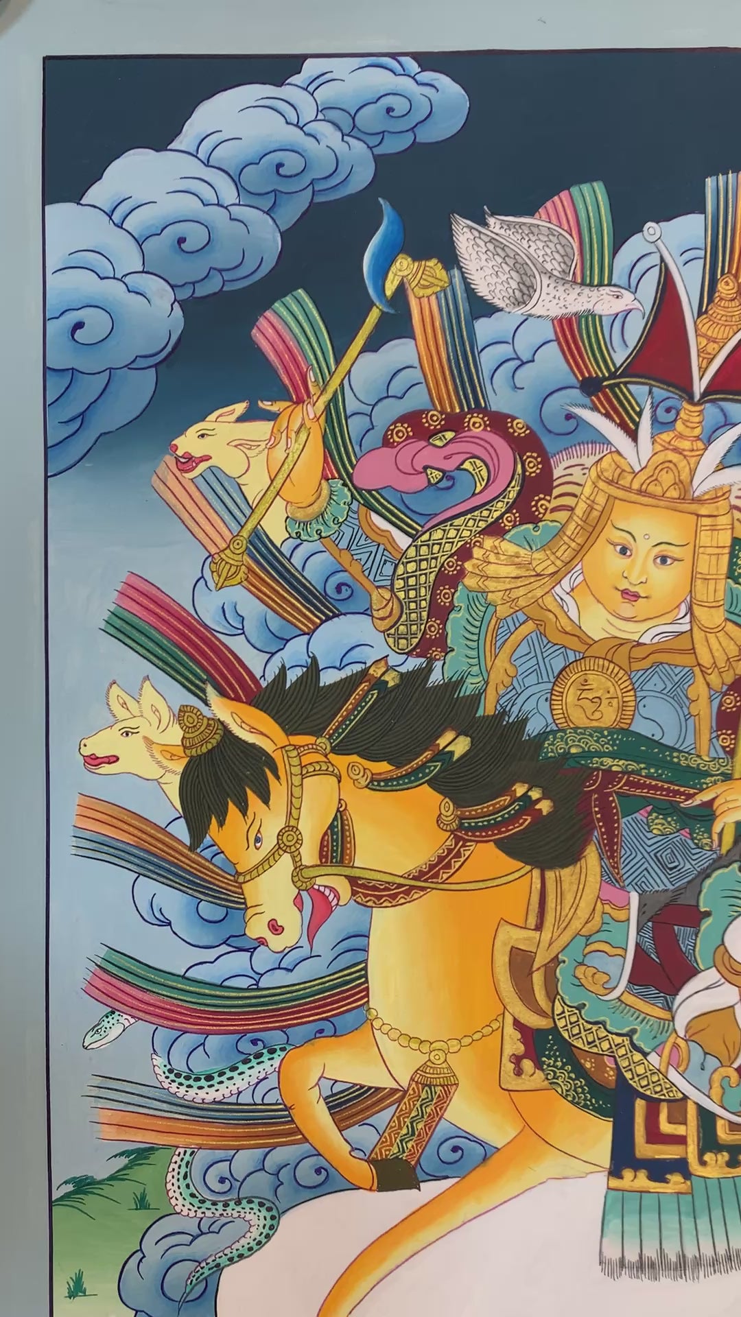 Hand painted Geshar Gyapo Thangka painting. Dharma protector Ling Geshar .