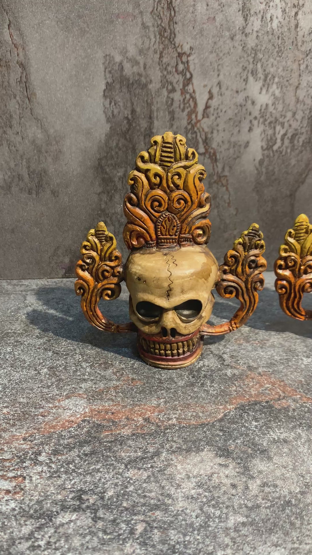 Hand Carved Bone Skulls Set: Antique Finish, representation of Five Poisons